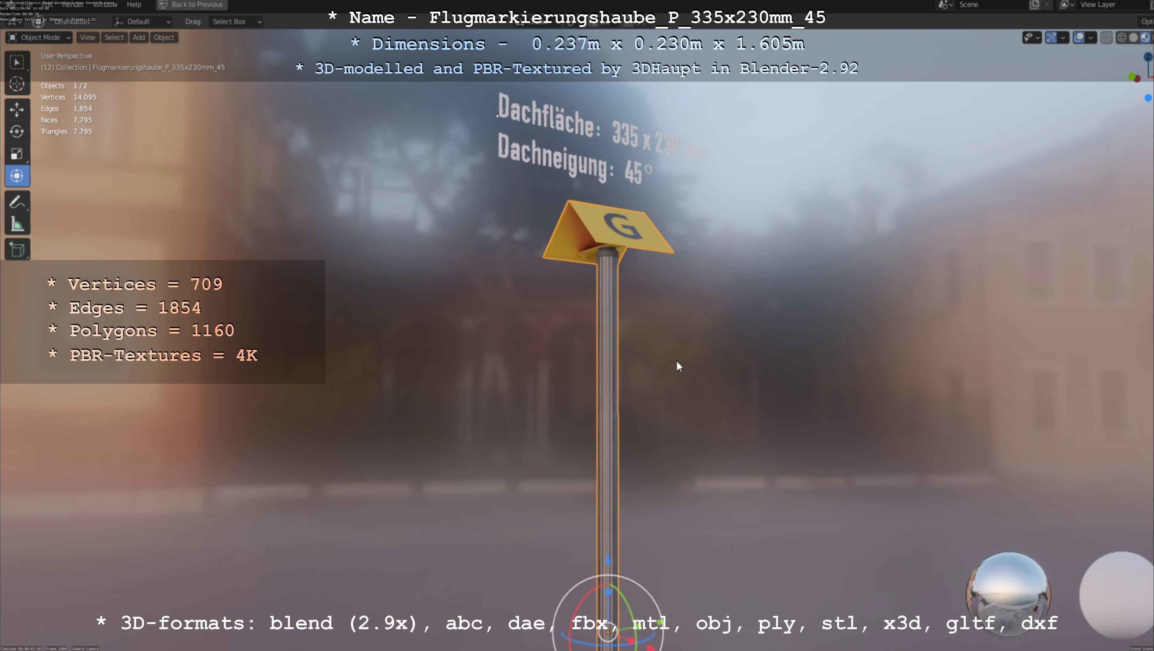 Flugmarkierungshaube mit Aluminiumpfosten 335x230mm 45 Low-poly 3D model_68