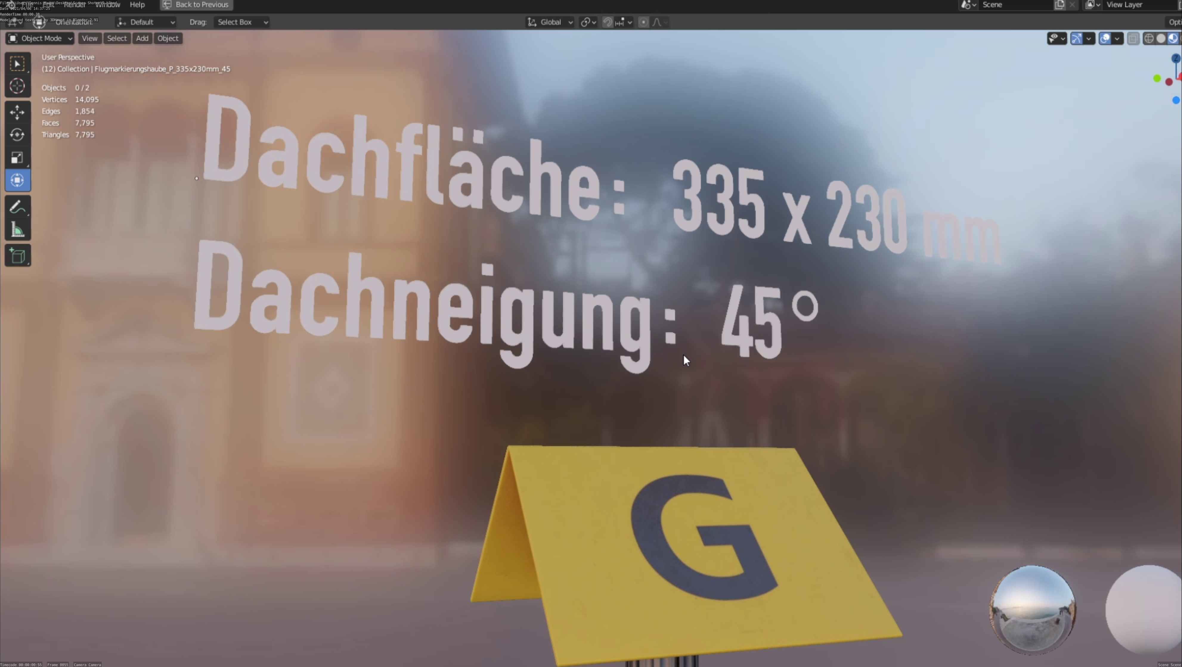 Flugmarkierungshaube mit Aluminiumpfosten 335x230mm 45 Low-poly 3D model_76