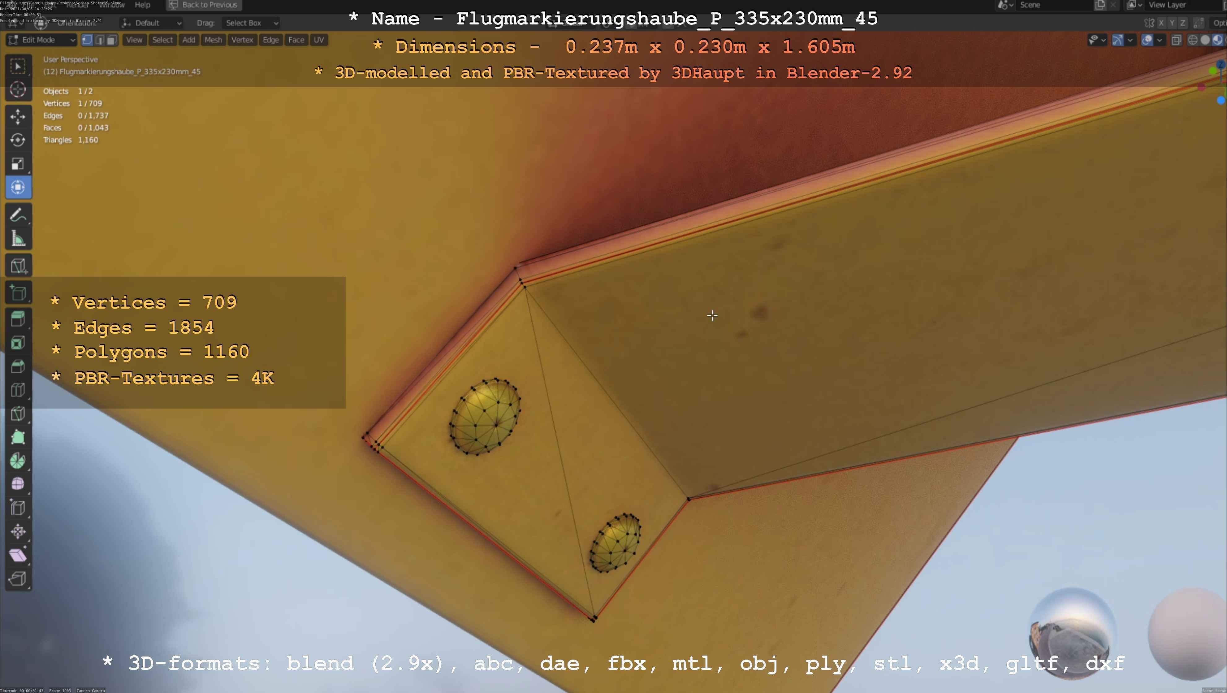 Flugmarkierungshaube mit Aluminiumpfosten 335x230mm 45 Low-poly 3D model_16