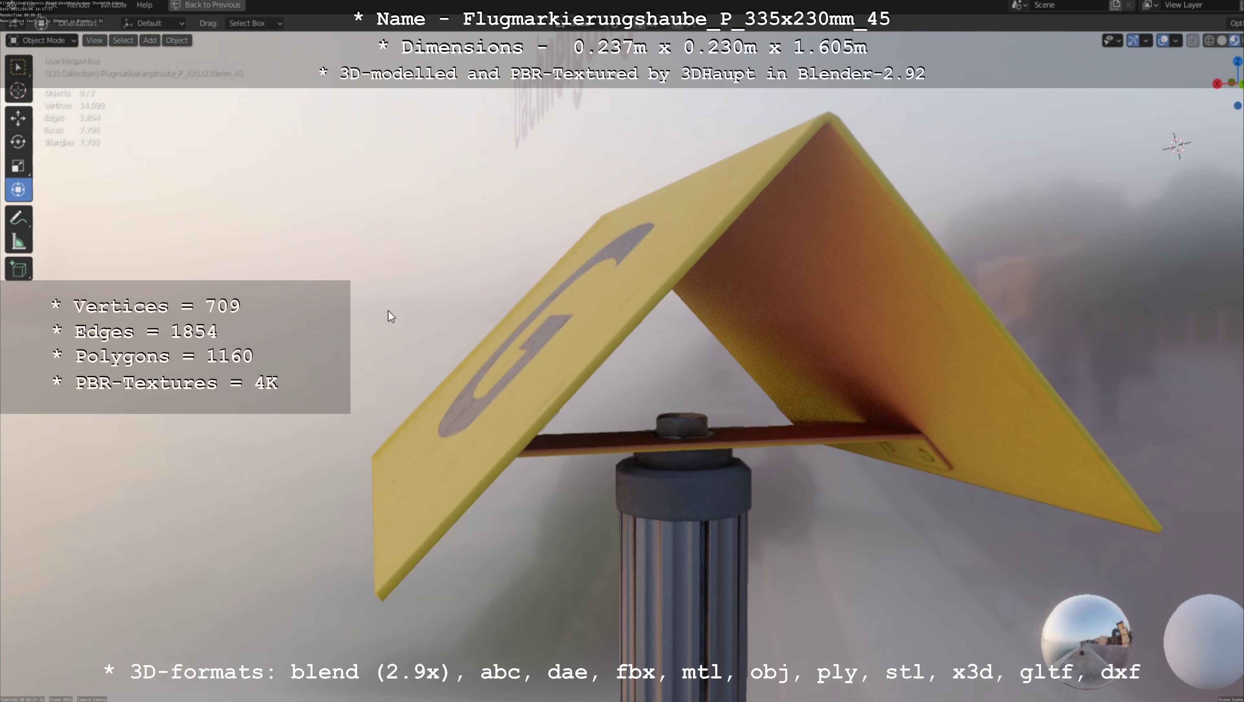 Flugmarkierungshaube mit Aluminiumpfosten 335x230mm 45 Low-poly 3D model_107