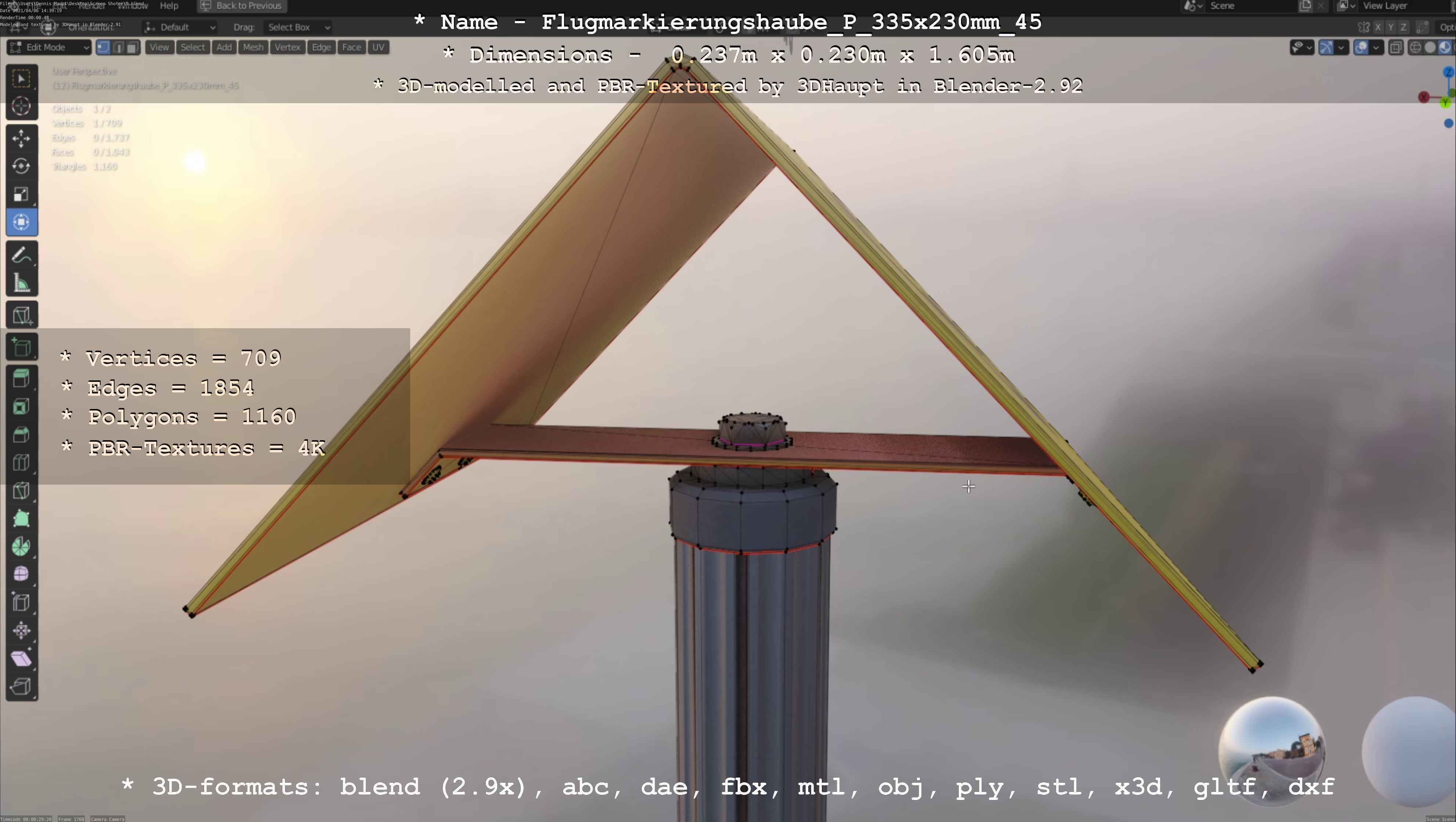 Flugmarkierungshaube mit Aluminiumpfosten 335x230mm 45 Low-poly 3D model_8