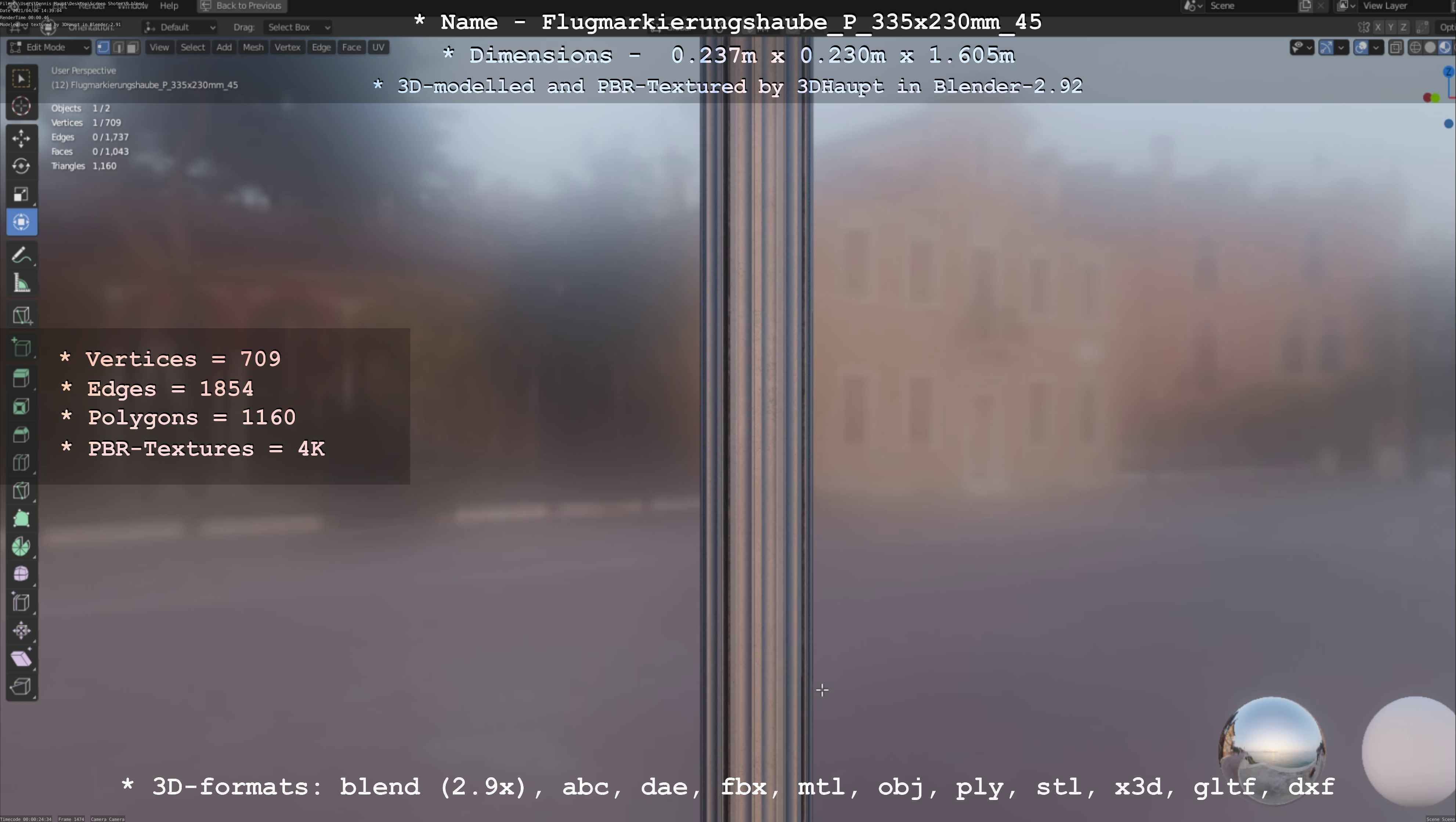 Flugmarkierungshaube mit Aluminiumpfosten 335x230mm 45 Low-poly 3D model_130