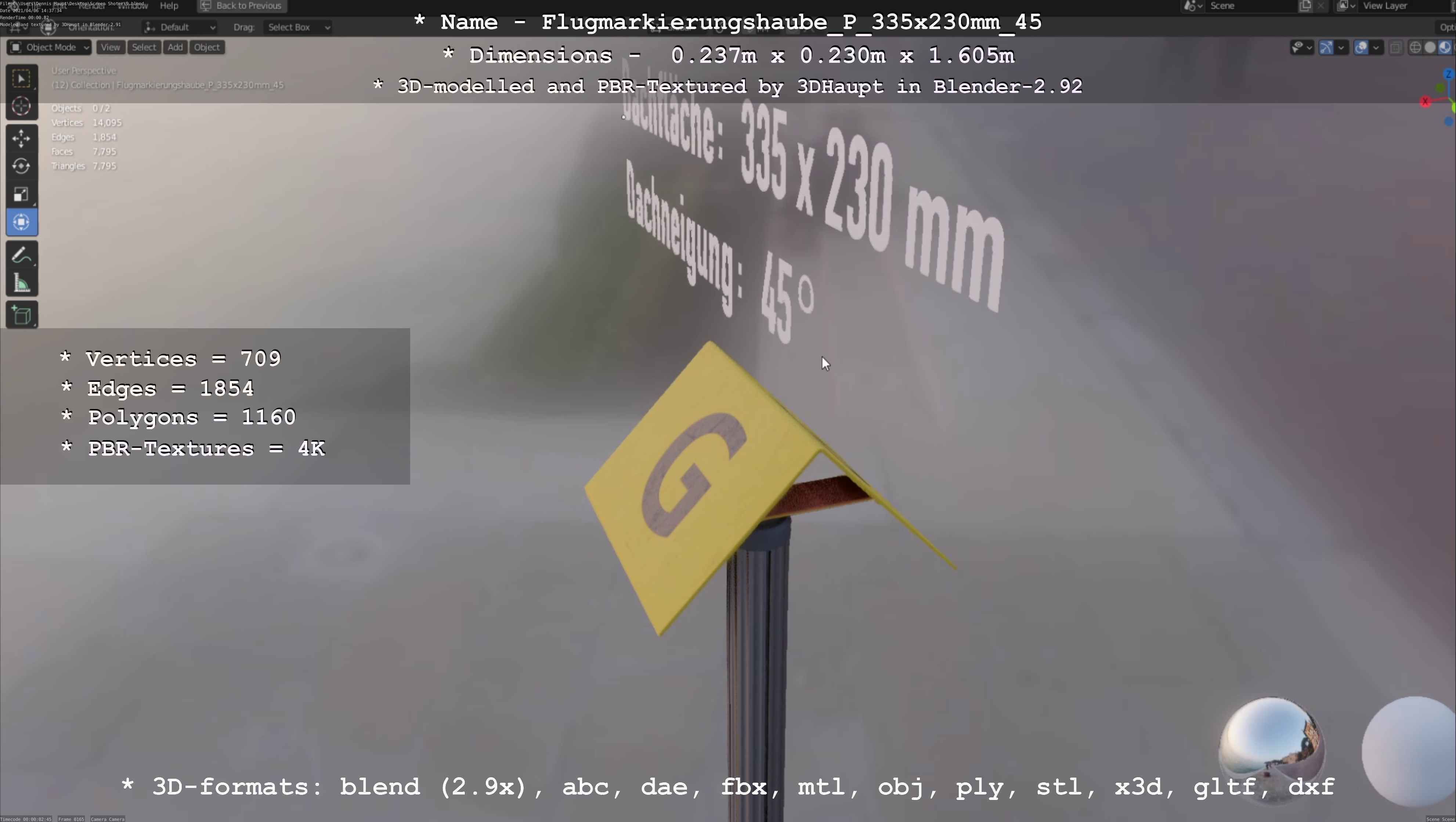 Flugmarkierungshaube mit Aluminiumpfosten 335x230mm 45 Low-poly 3D model_85