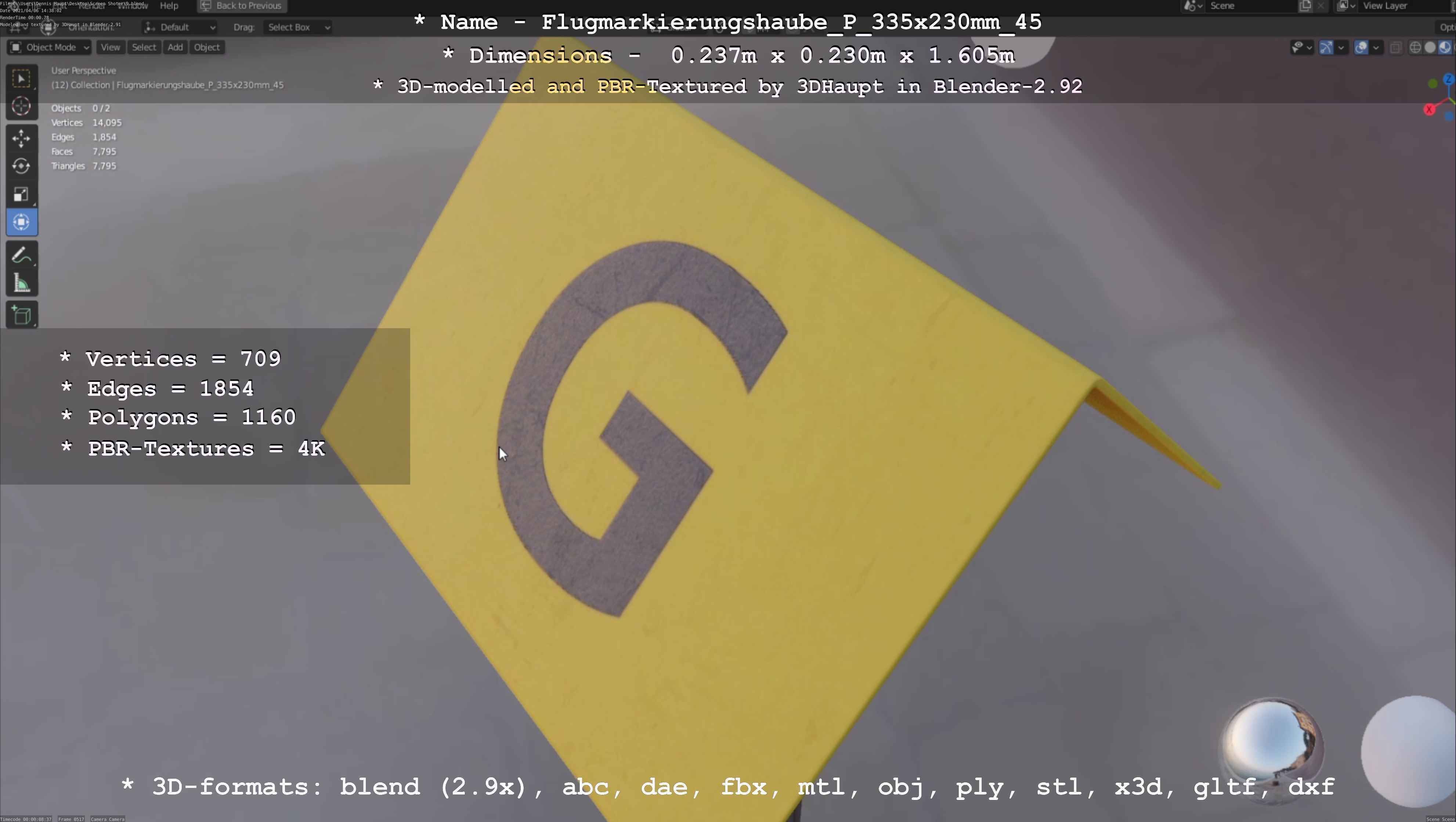 Flugmarkierungshaube mit Aluminiumpfosten 335x230mm 45 Low-poly 3D model_112