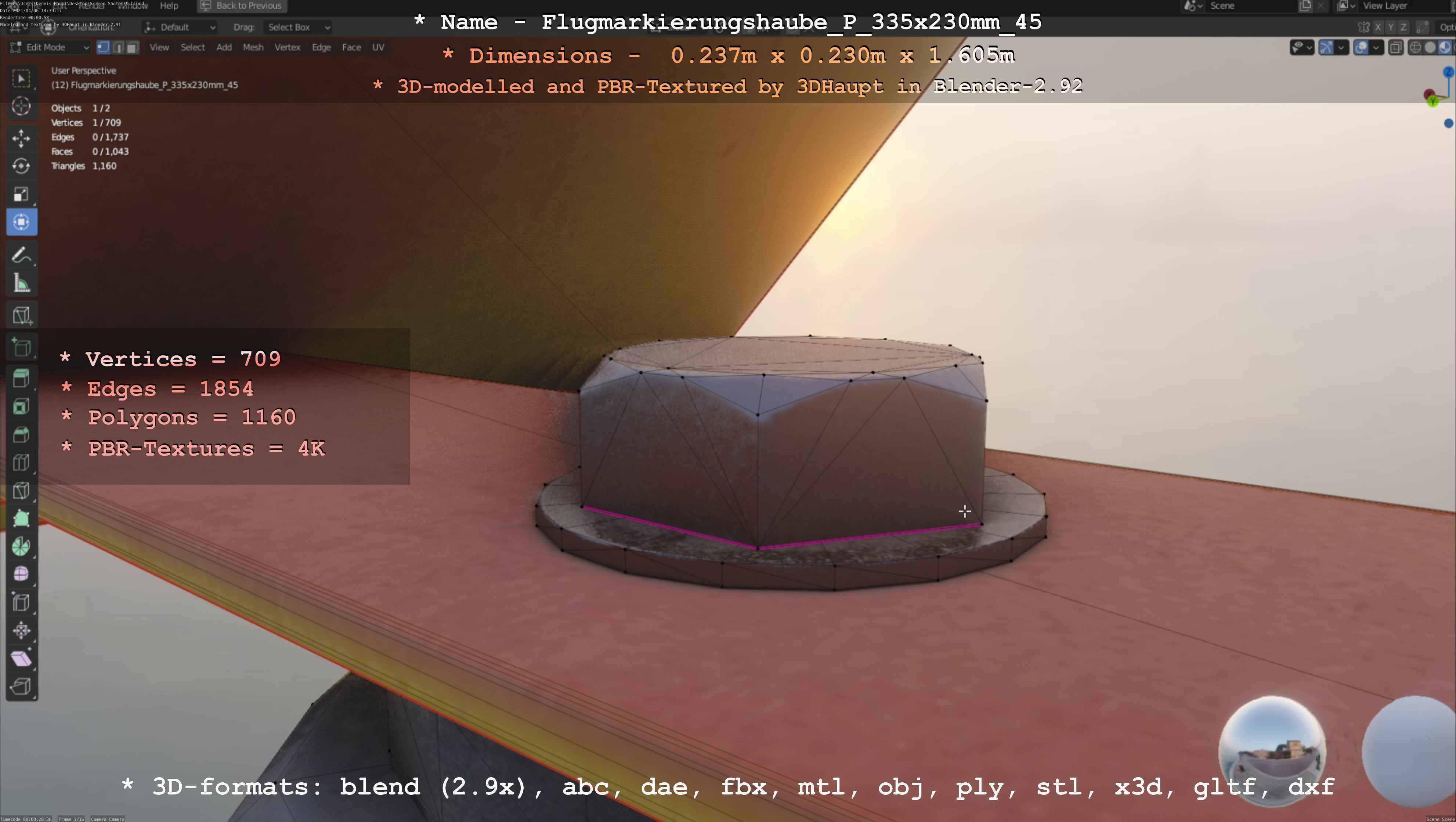 Flugmarkierungshaube mit Aluminiumpfosten 335x230mm 45 Low-poly 3D model_7