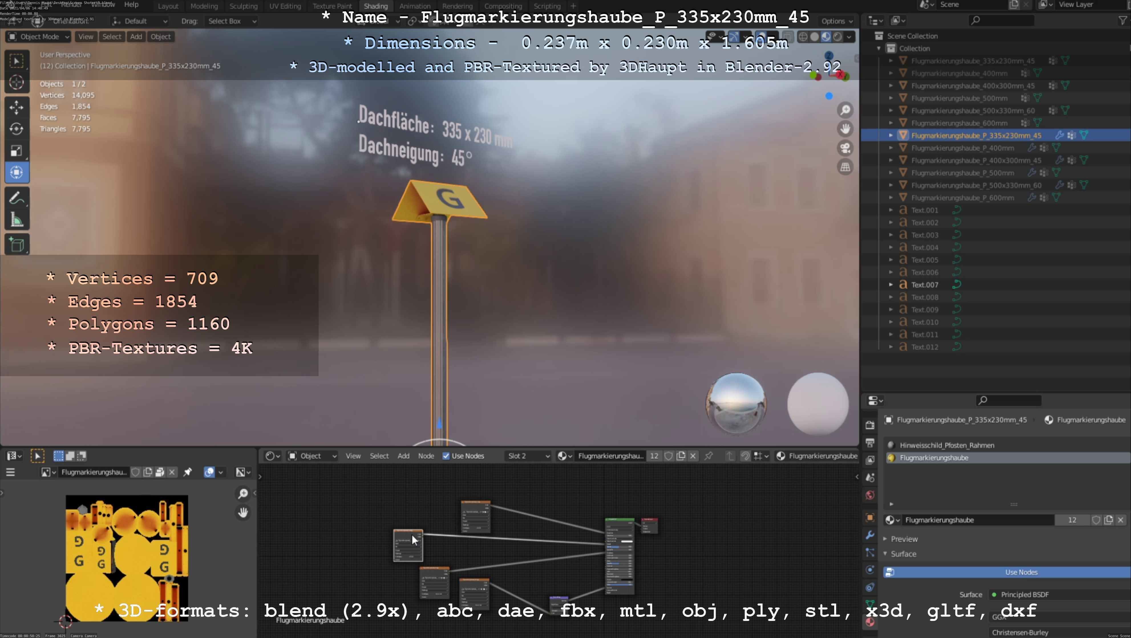 Flugmarkierungshaube mit Aluminiumpfosten 335x230mm 45 Low-poly 3D model_28