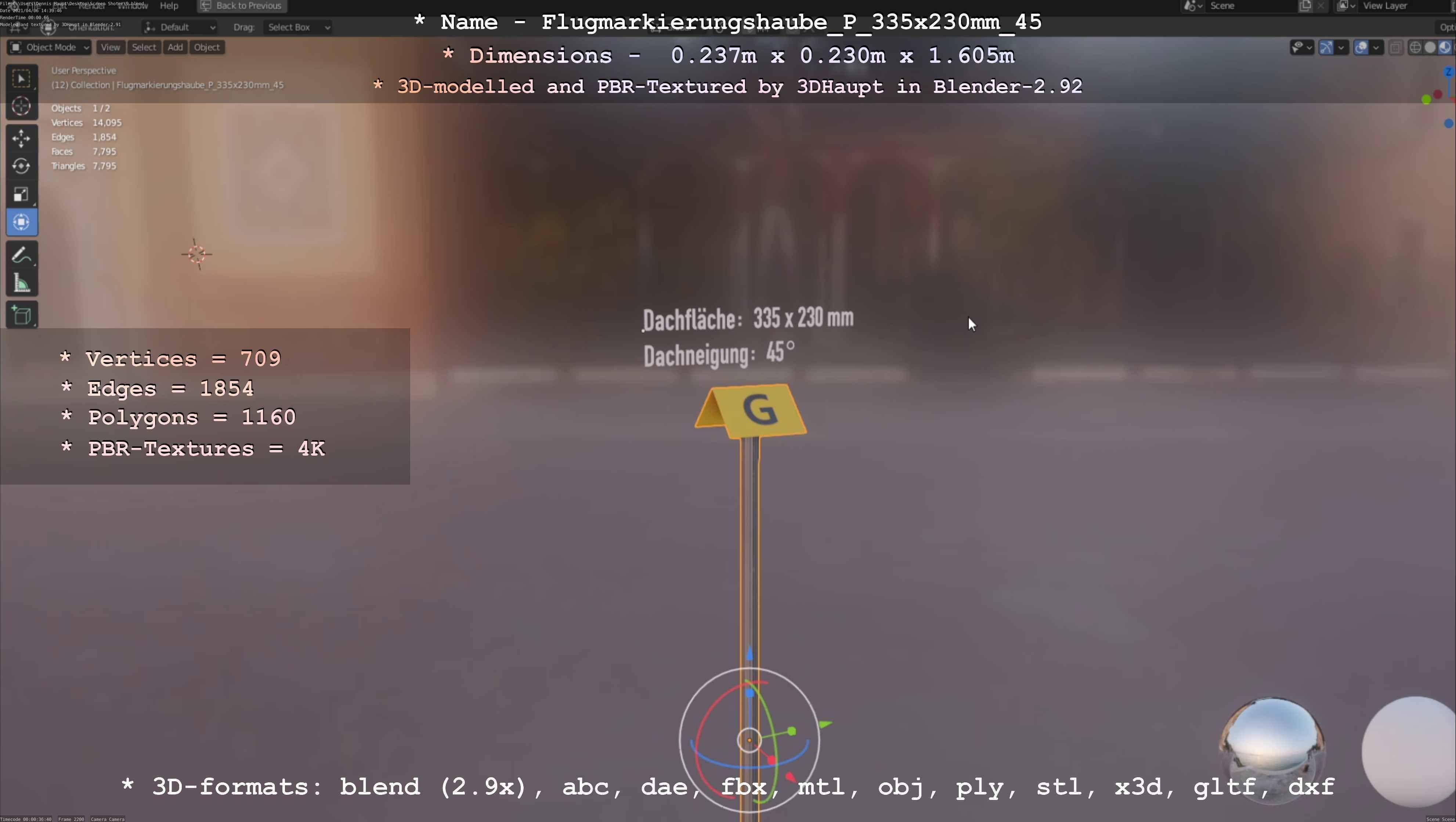 Flugmarkierungshaube mit Aluminiumpfosten 335x230mm 45 Low-poly 3D model_65