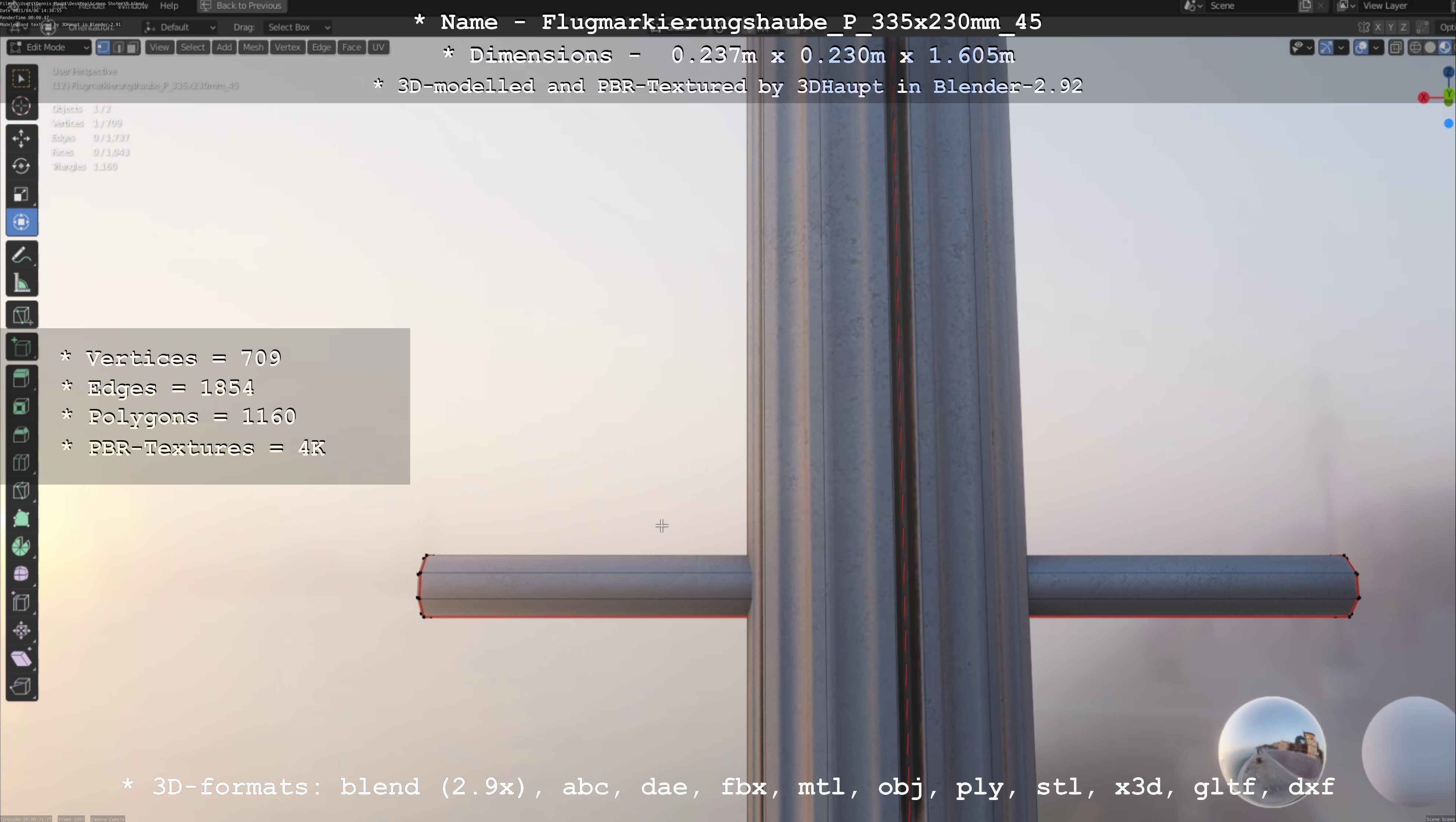 Flugmarkierungshaube mit Aluminiumpfosten 335x230mm 45 Low-poly 3D model_138