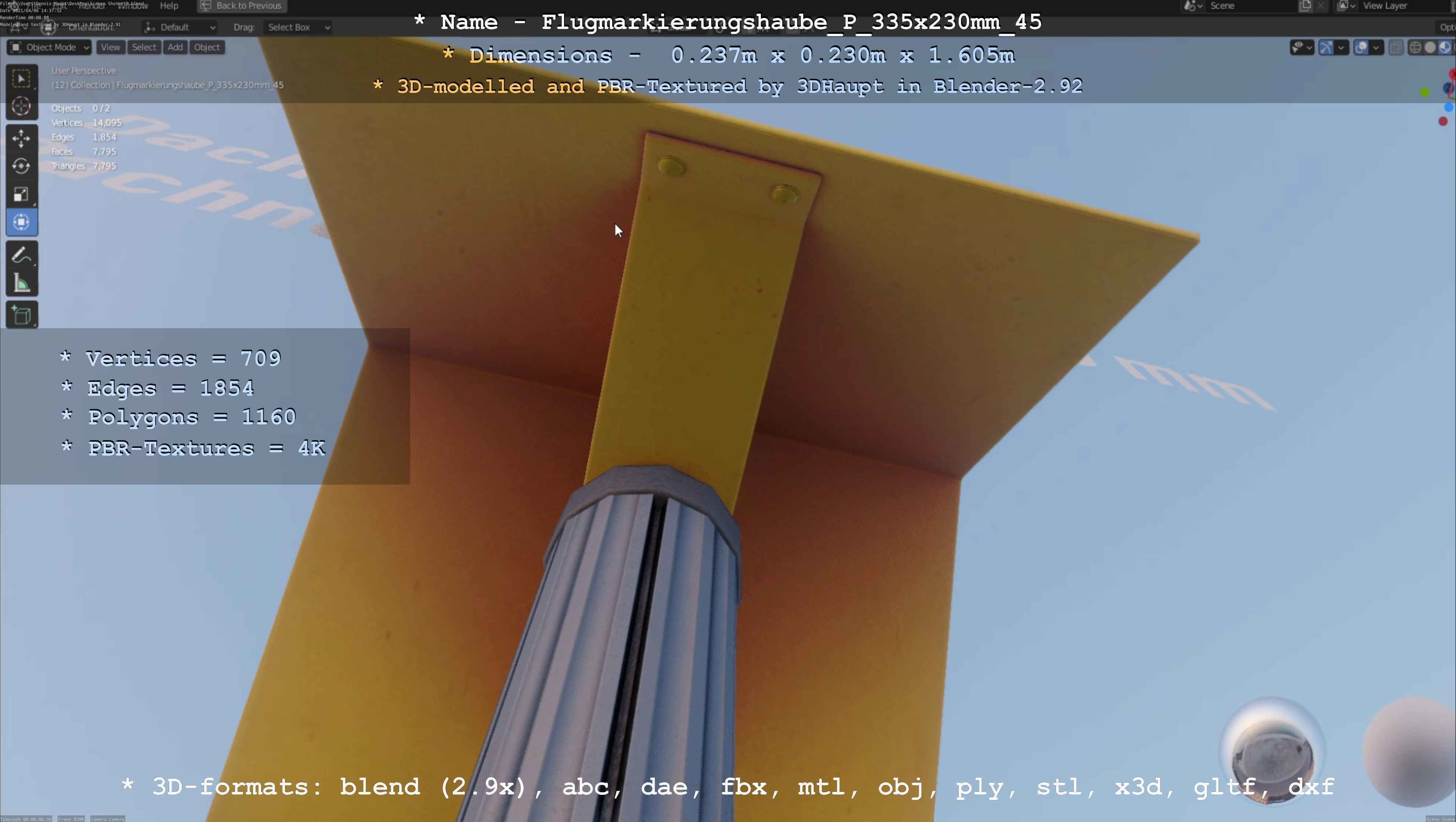 Flugmarkierungshaube mit Aluminiumpfosten 335x230mm 45 Low-poly 3D model_103