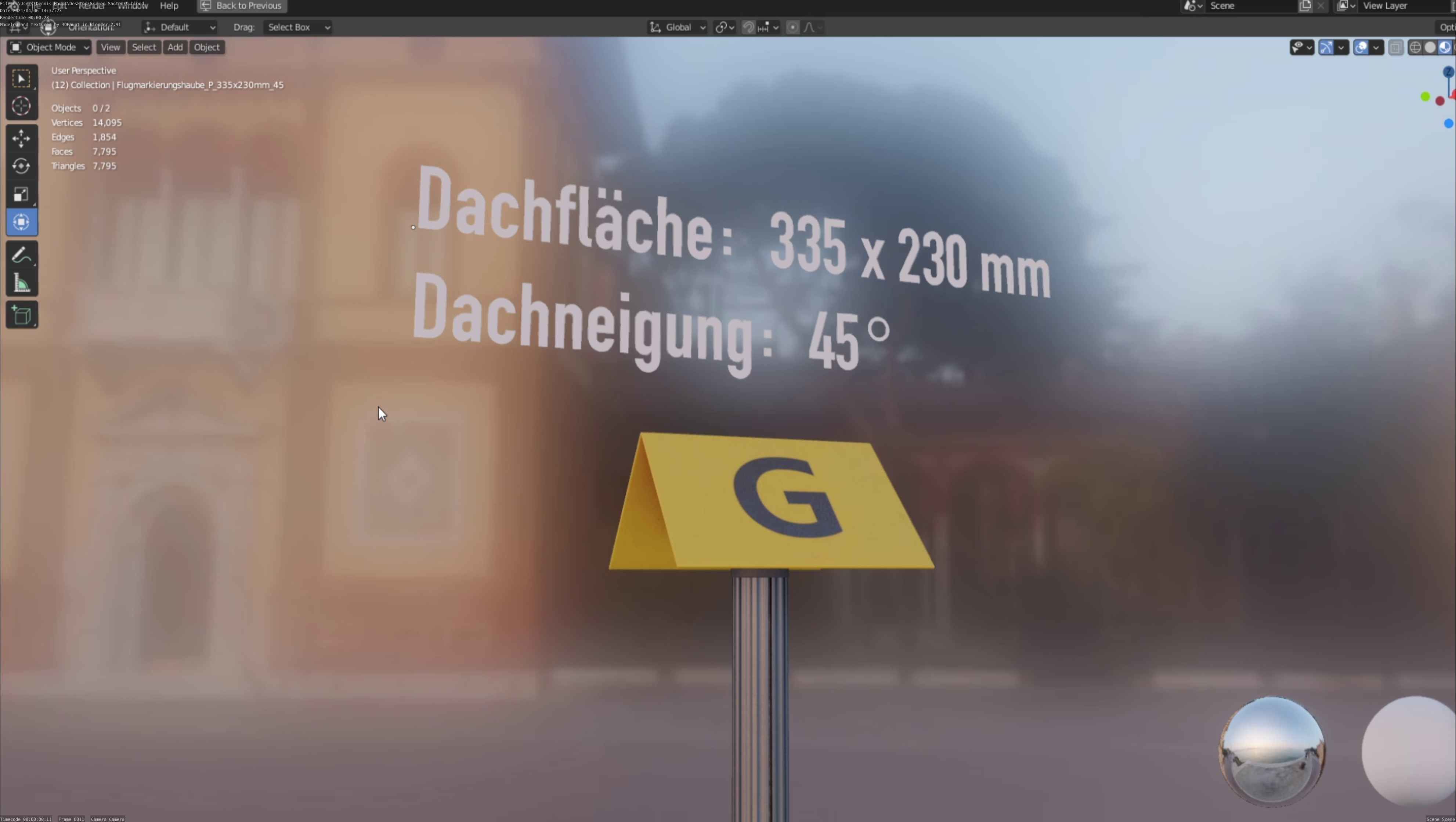 Flugmarkierungshaube mit Aluminiumpfosten 335x230mm 45 Low-poly 3D model_31