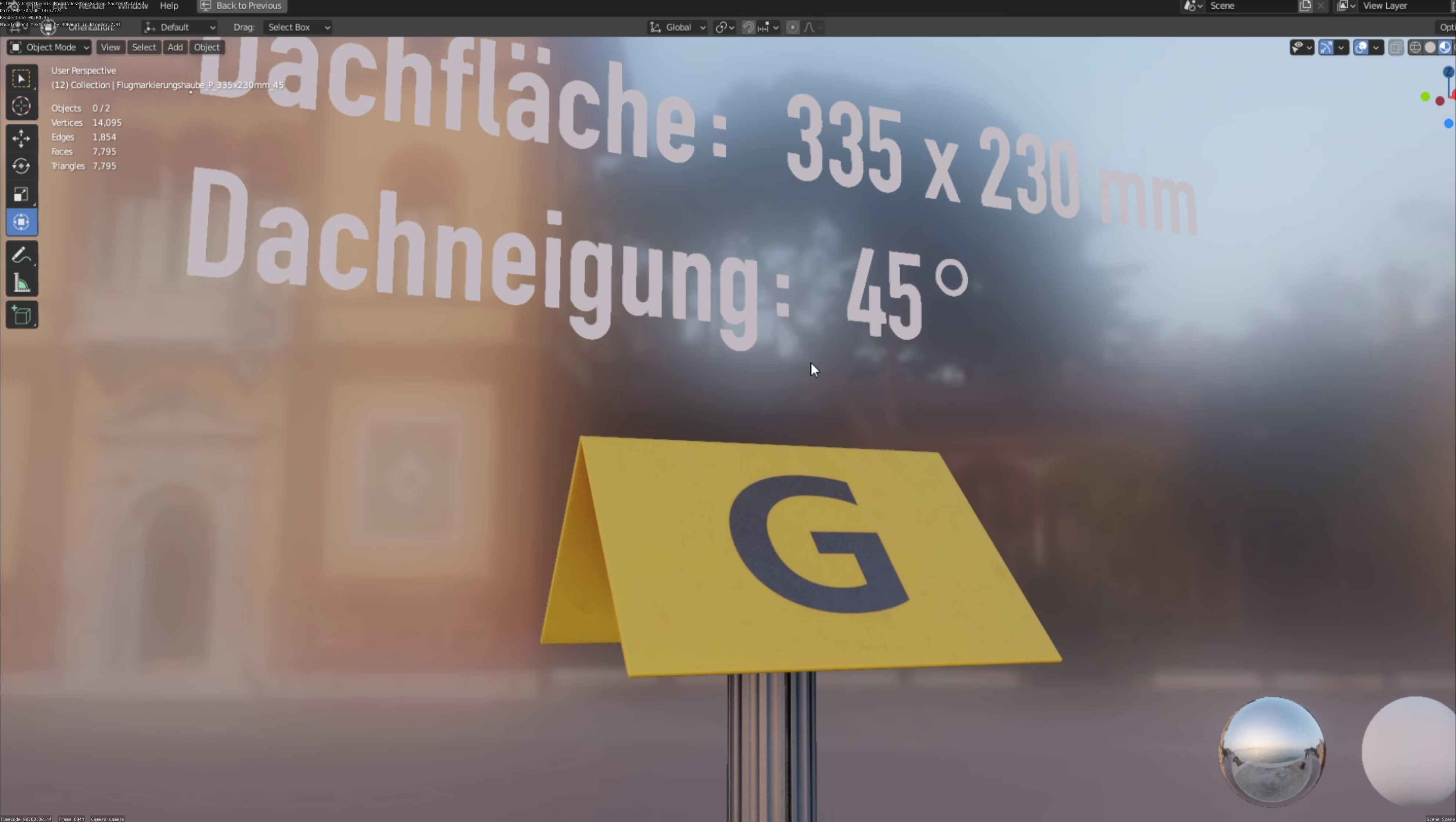 Flugmarkierungshaube mit Aluminiumpfosten 335x230mm 45 Low-poly 3D model_74