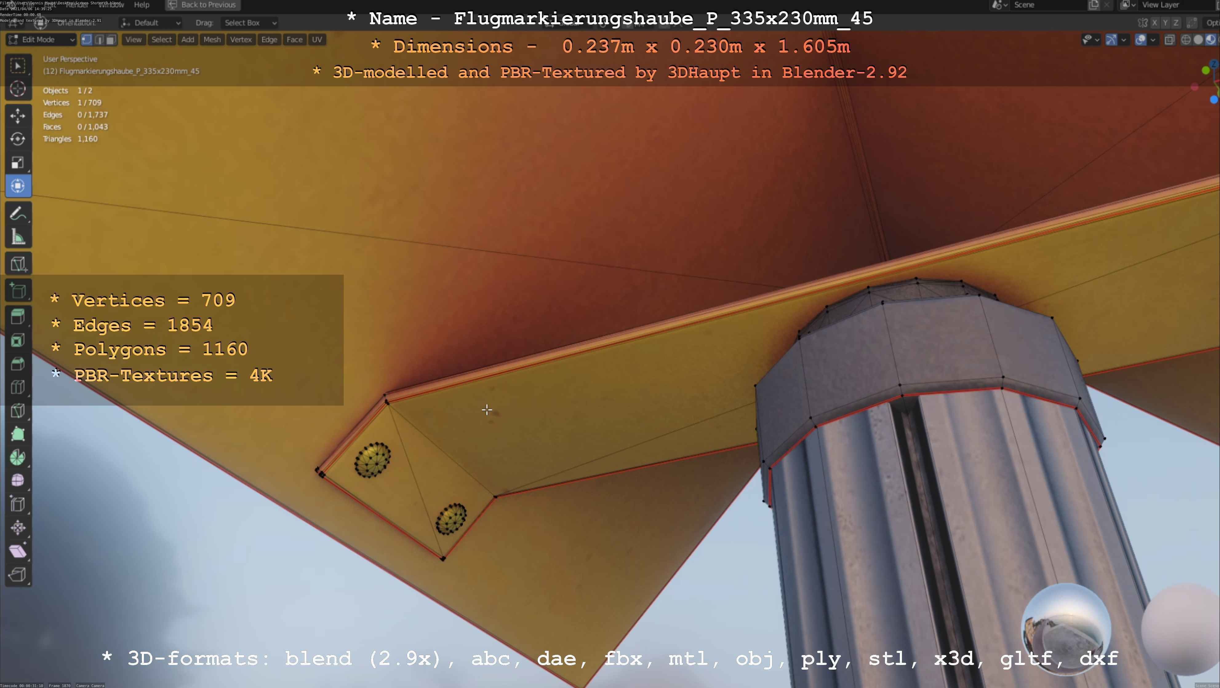 Flugmarkierungshaube mit Aluminiumpfosten 335x230mm 45 Low-poly 3D model_15