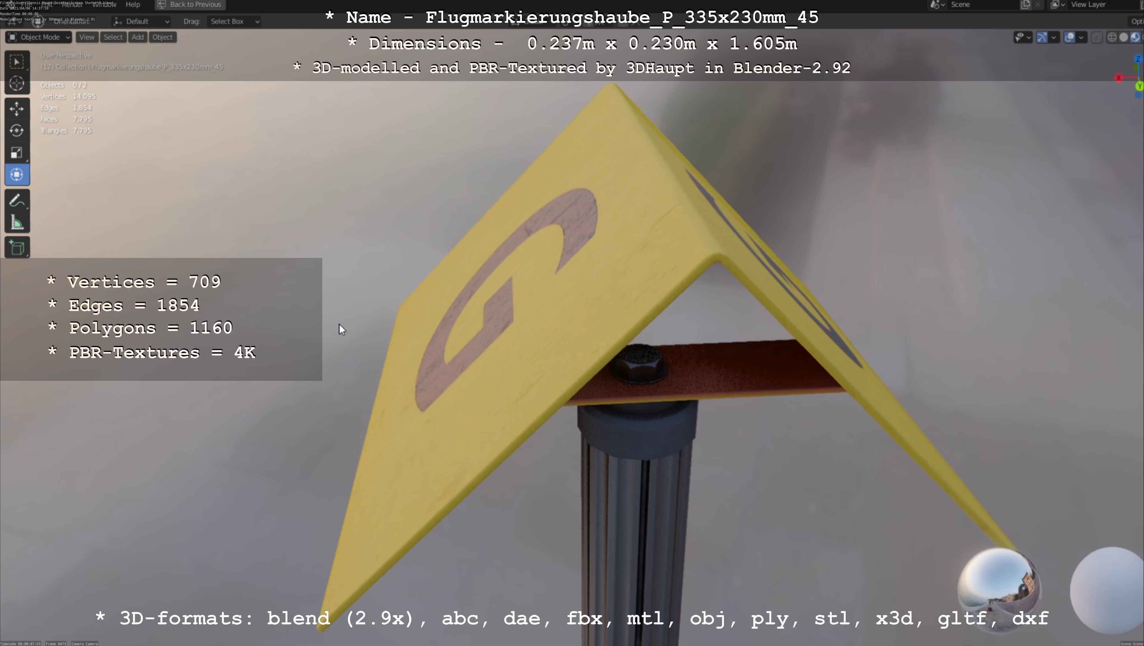 Flugmarkierungshaube mit Aluminiumpfosten 335x230mm 45 Low-poly 3D model_109