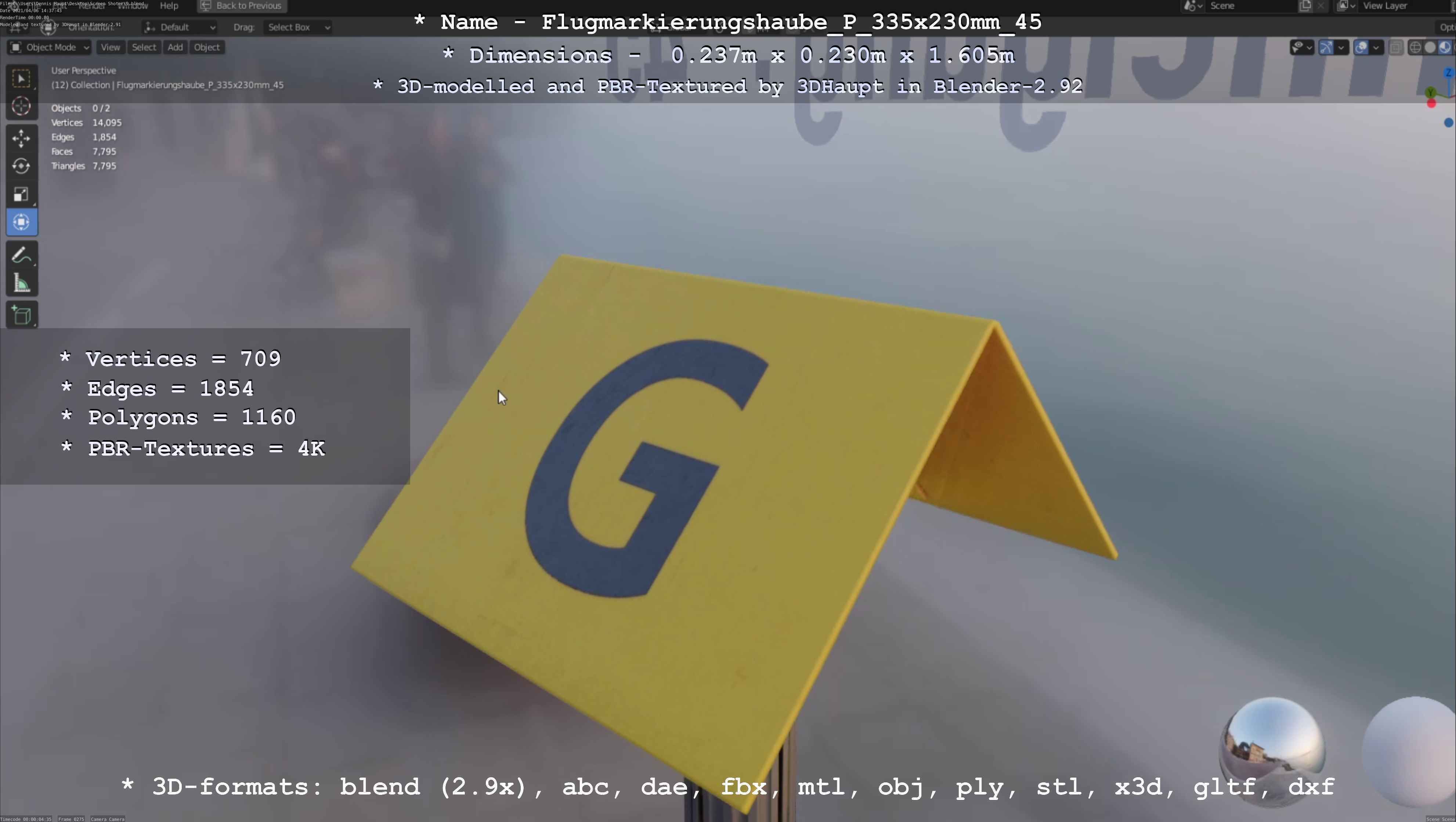 Flugmarkierungshaube mit Aluminiumpfosten 335x230mm 45 Low-poly 3D model_94