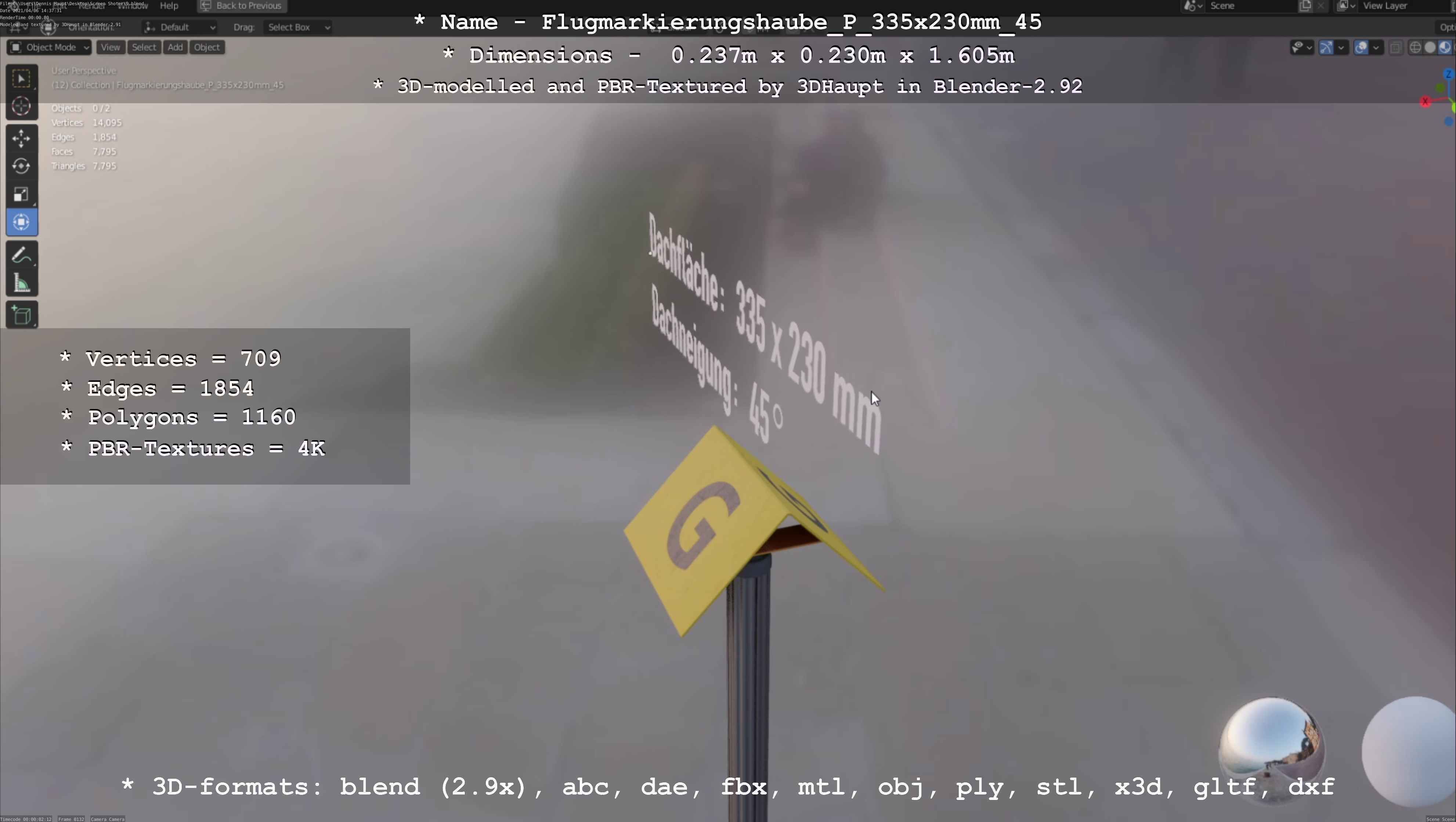 Flugmarkierungshaube mit Aluminiumpfosten 335x230mm 45 Low-poly 3D model_82