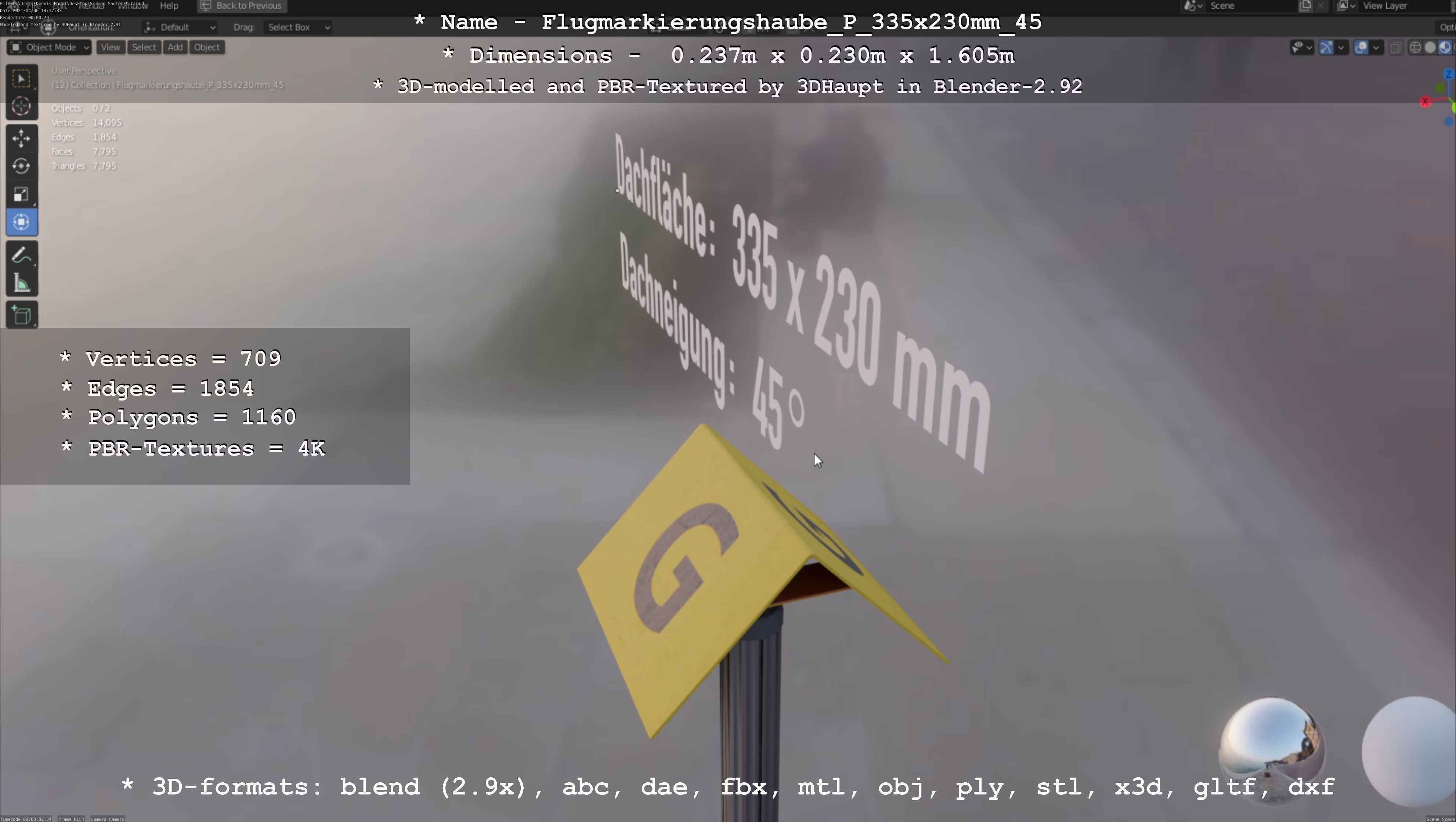 Flugmarkierungshaube mit Aluminiumpfosten 335x230mm 45 Low-poly 3D model_84