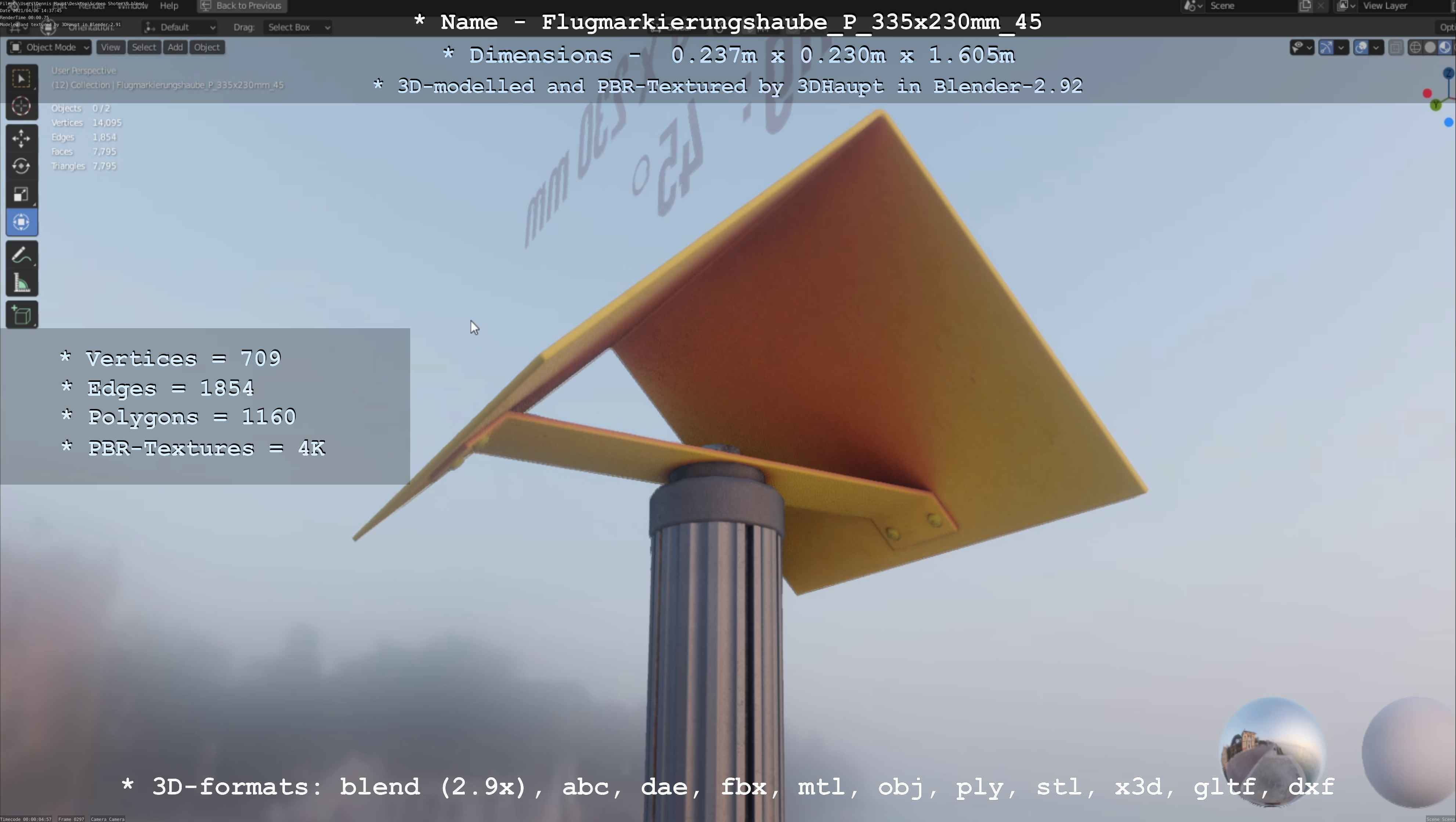 Flugmarkierungshaube mit Aluminiumpfosten 335x230mm 45 Low-poly 3D model_36