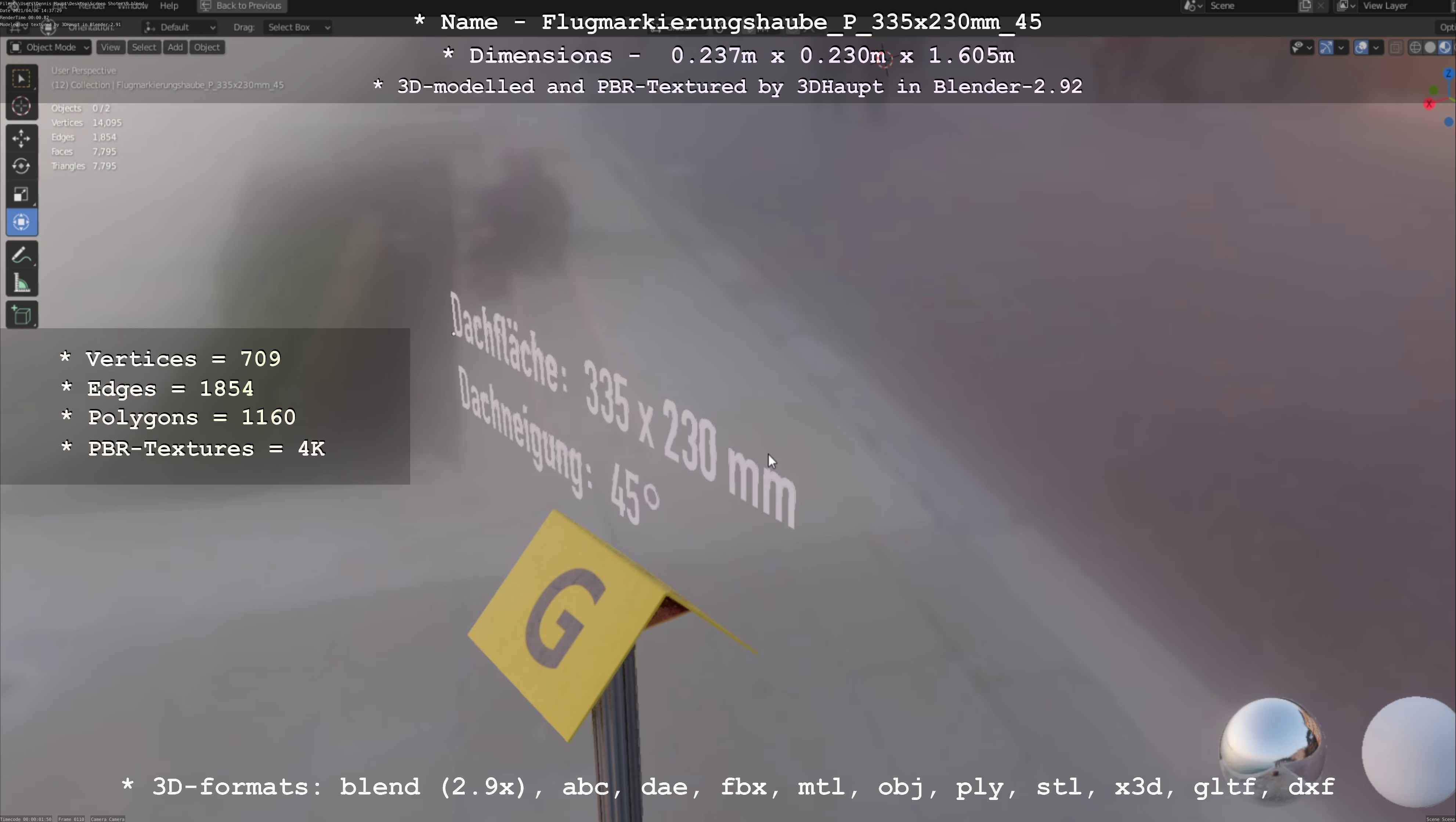 Flugmarkierungshaube mit Aluminiumpfosten 335x230mm 45 Low-poly 3D model_81