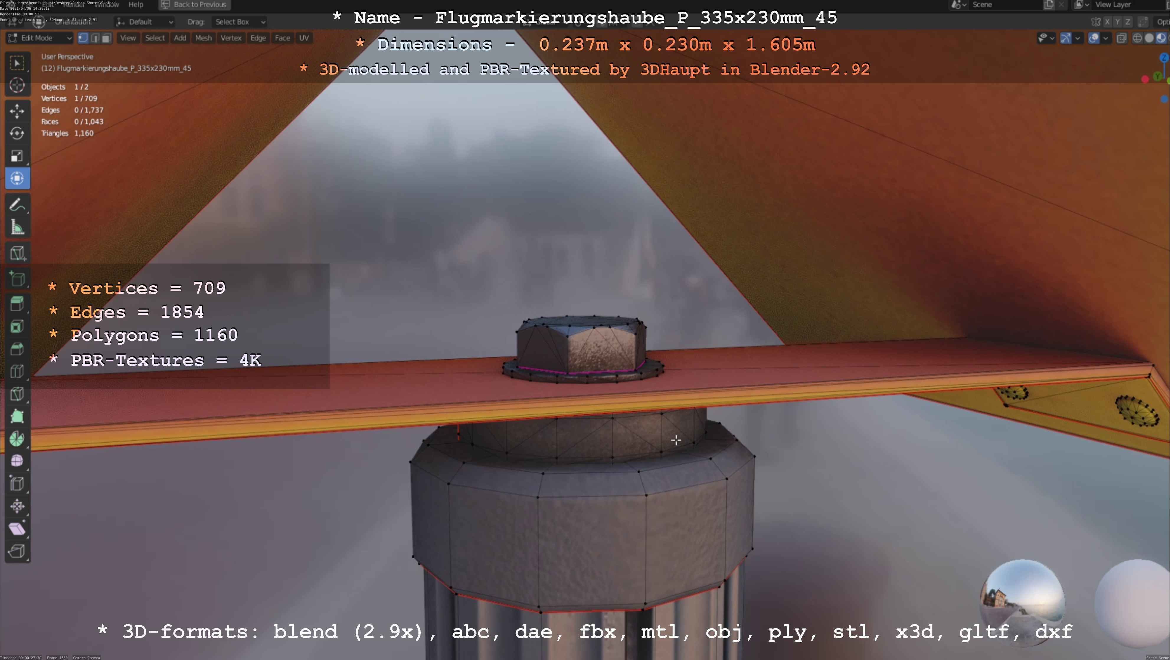 Flugmarkierungshaube mit Aluminiumpfosten 335x230mm 45 Low-poly 3D model_48