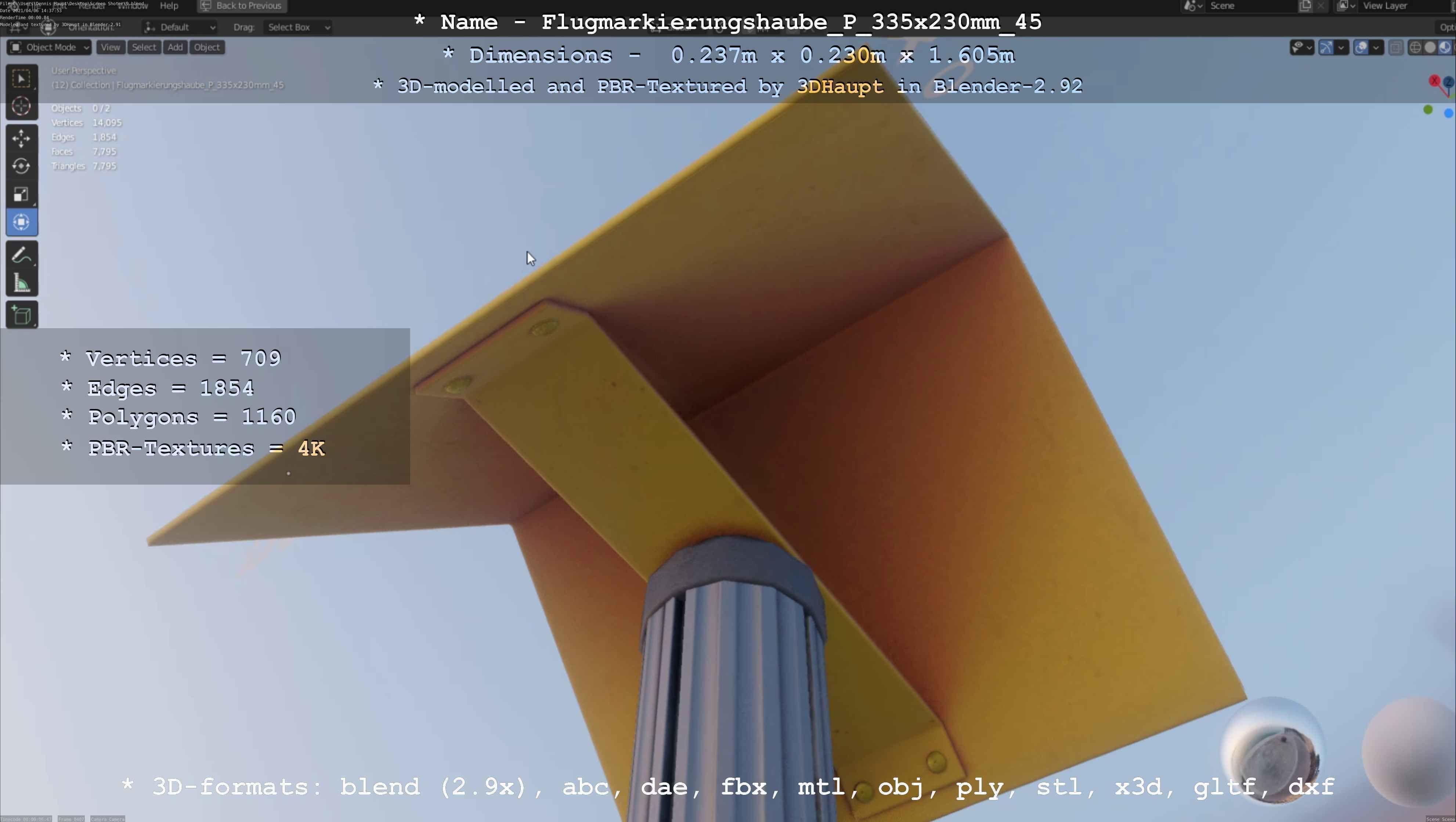 Flugmarkierungshaube mit Aluminiumpfosten 335x230mm 45 Low-poly 3D model_104