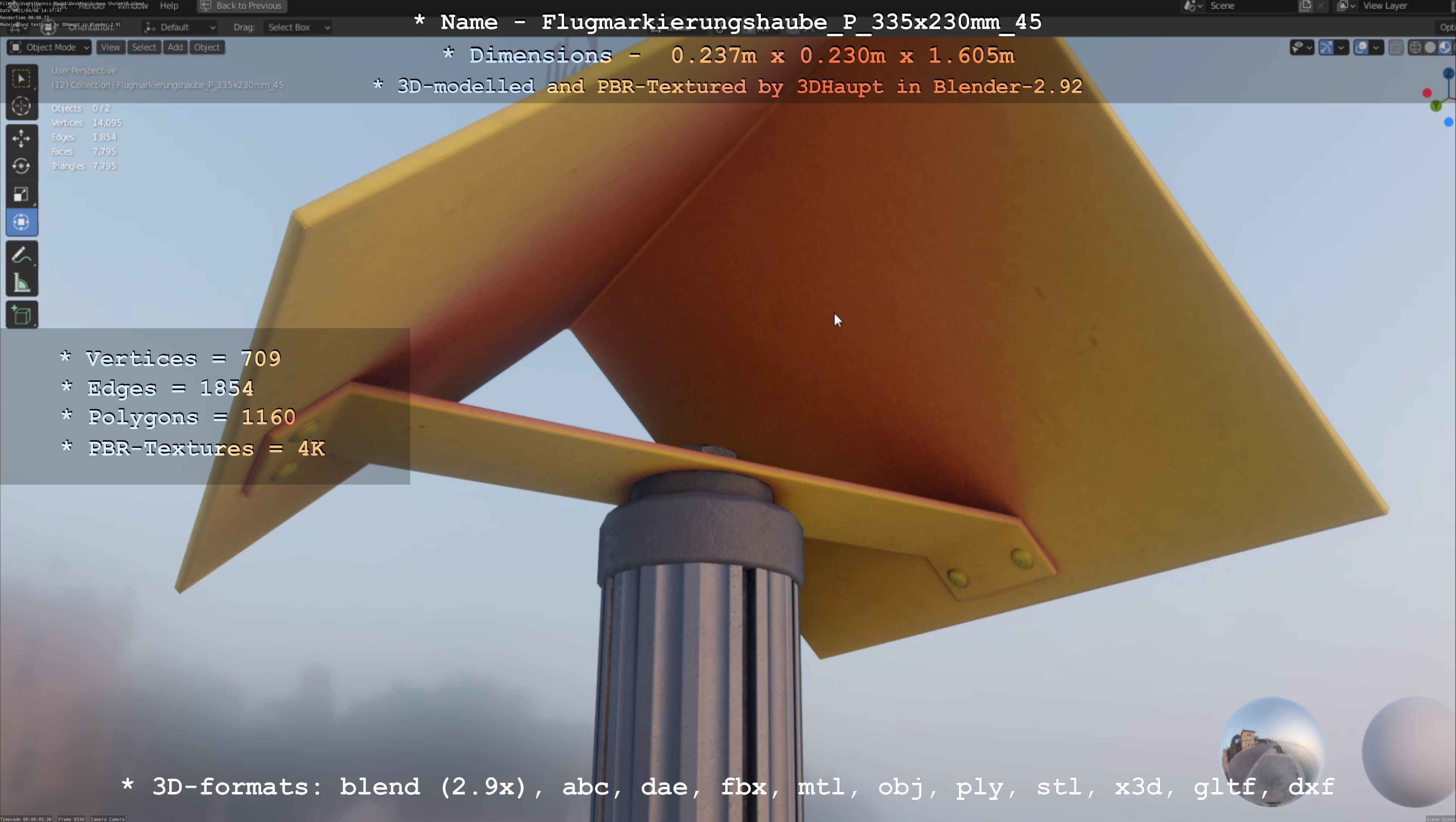 Flugmarkierungshaube mit Aluminiumpfosten 335x230mm 45 Low-poly 3D model_2