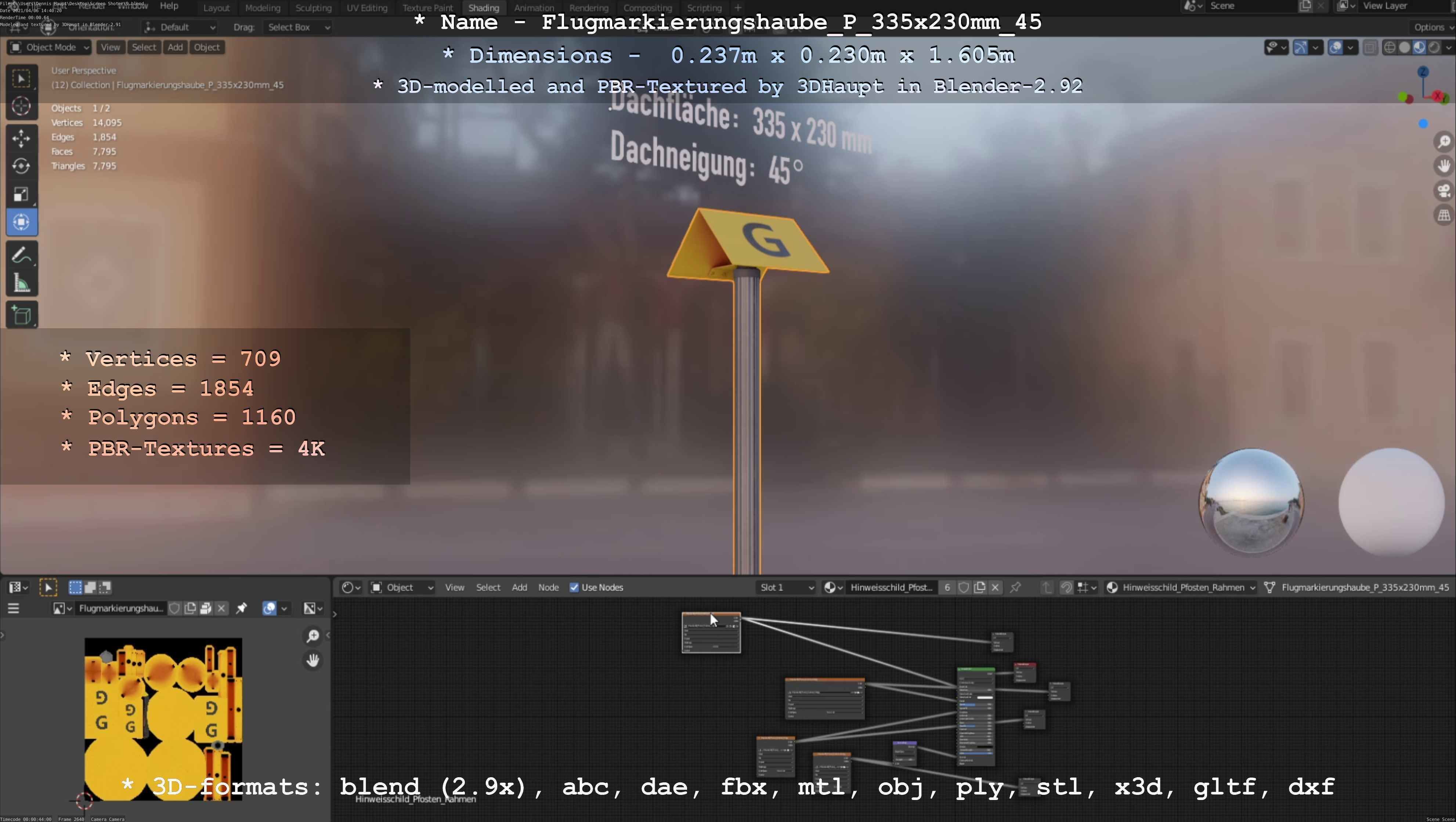 Flugmarkierungshaube mit Aluminiumpfosten 335x230mm 45 Low-poly 3D model_25