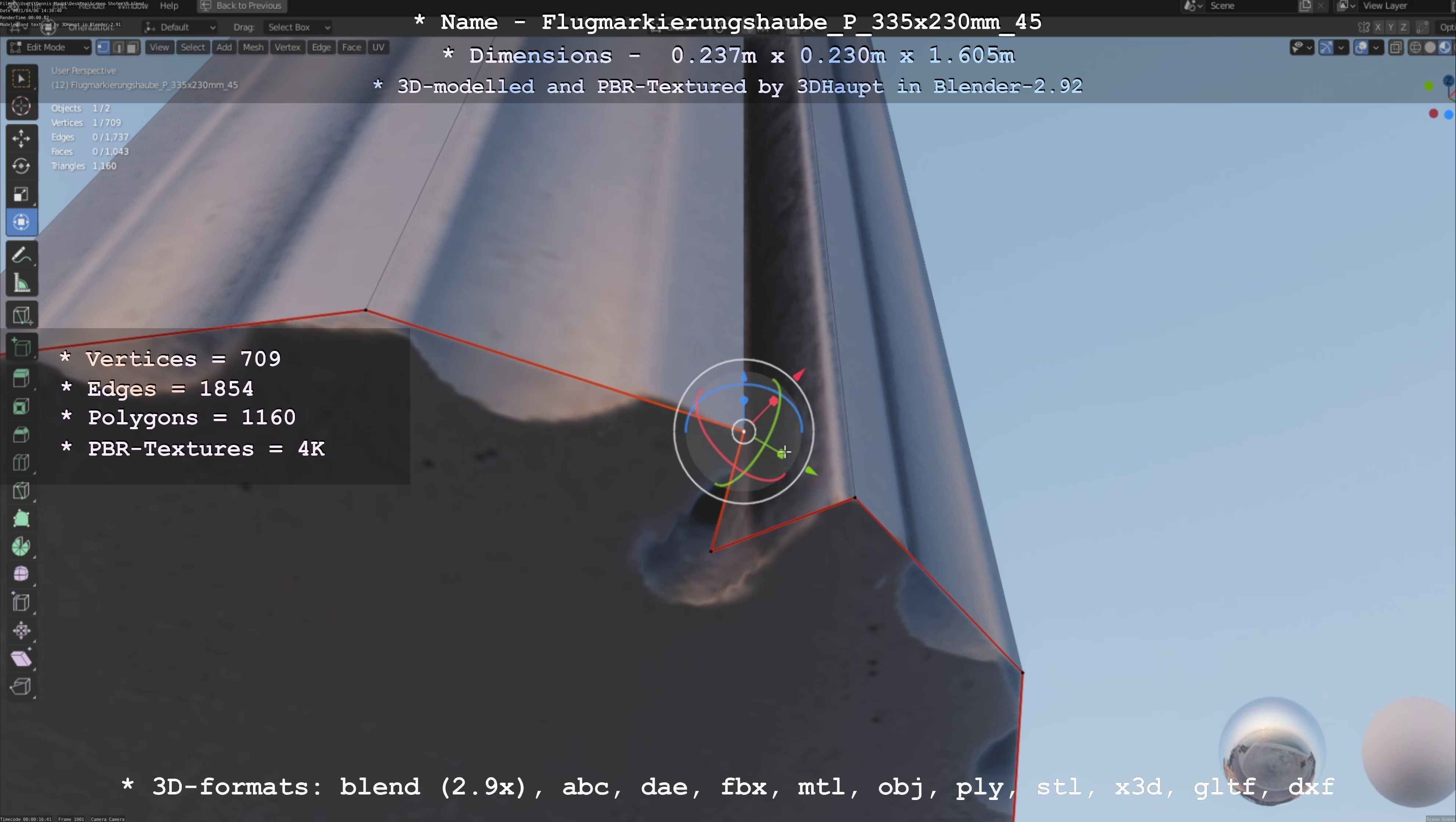 Flugmarkierungshaube mit Aluminiumpfosten 335x230mm 45 Low-poly 3D model_128