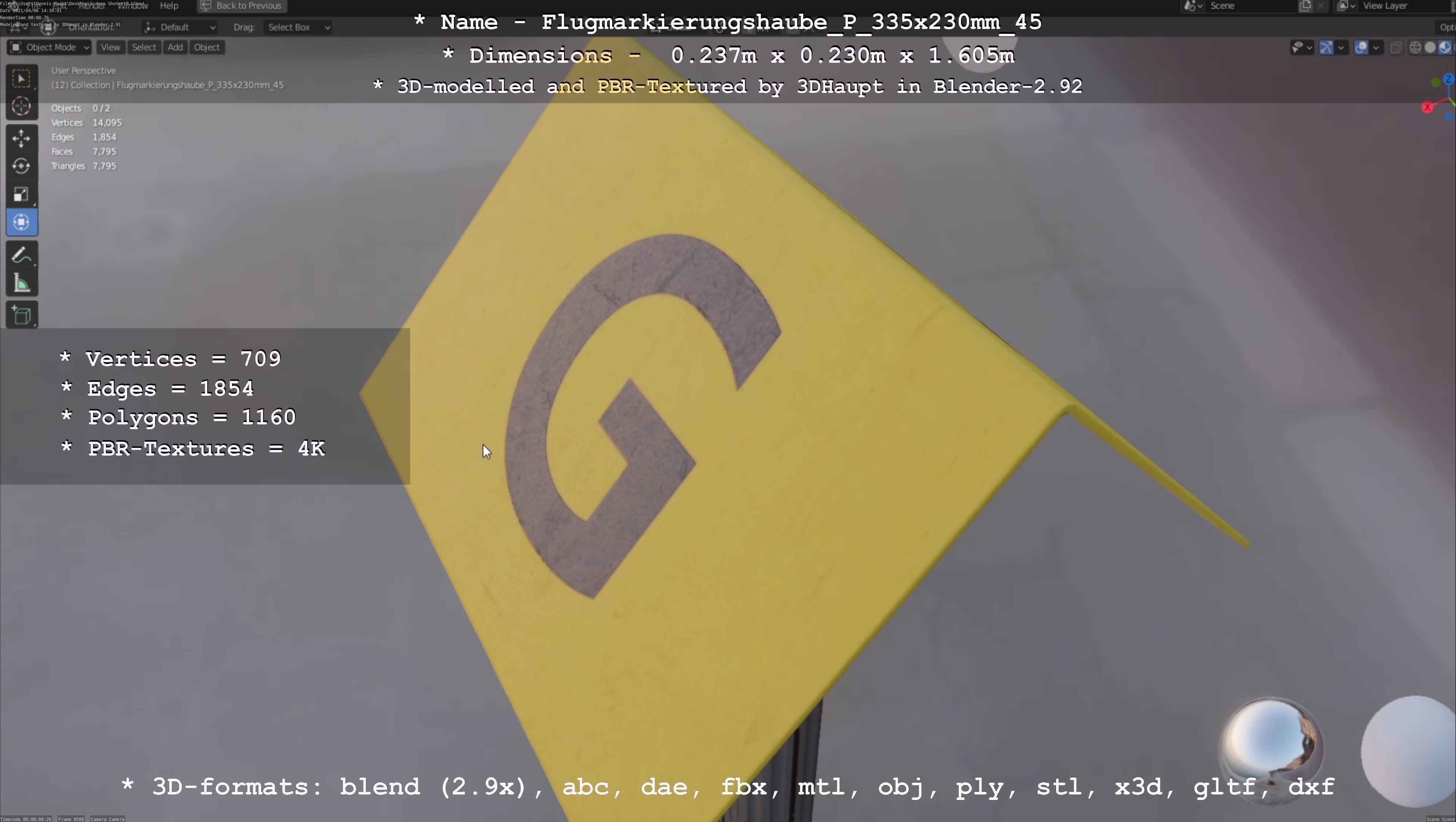 Flugmarkierungshaube mit Aluminiumpfosten 335x230mm 45 Low-poly 3D model_111