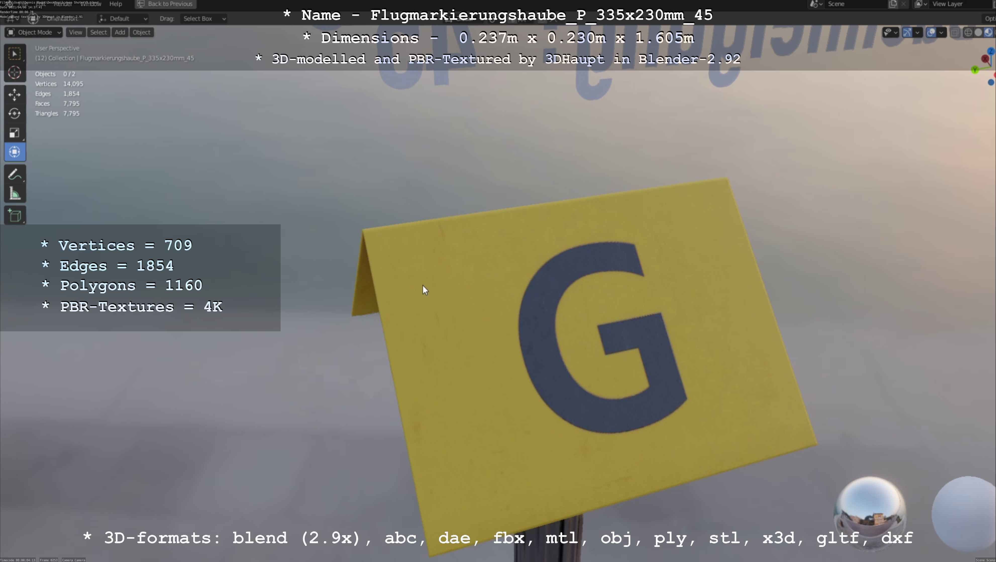 Flugmarkierungshaube mit Aluminiumpfosten 335x230mm 45 Low-poly 3D model_92