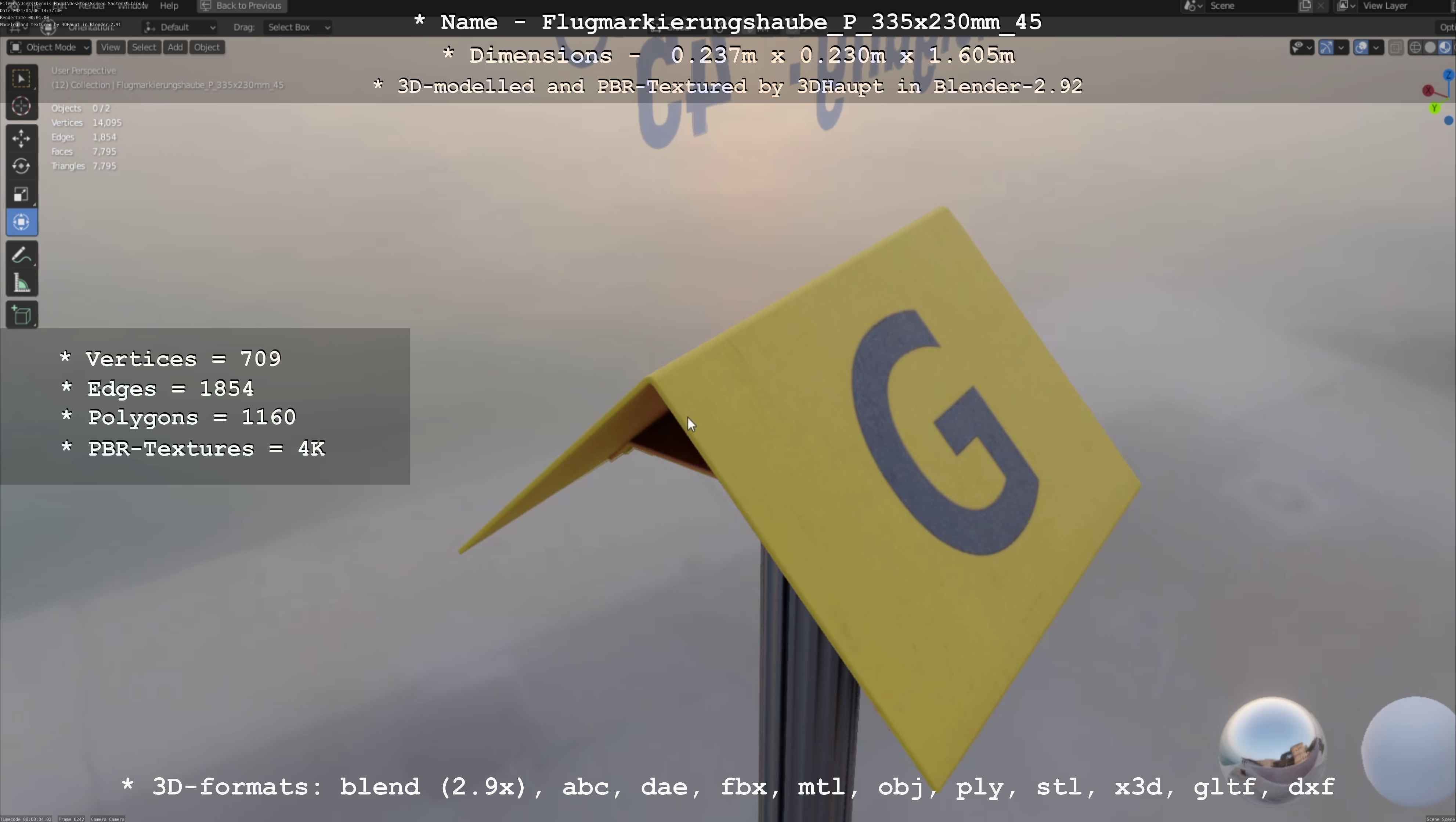 Flugmarkierungshaube mit Aluminiumpfosten 335x230mm 45 Low-poly 3D model_91