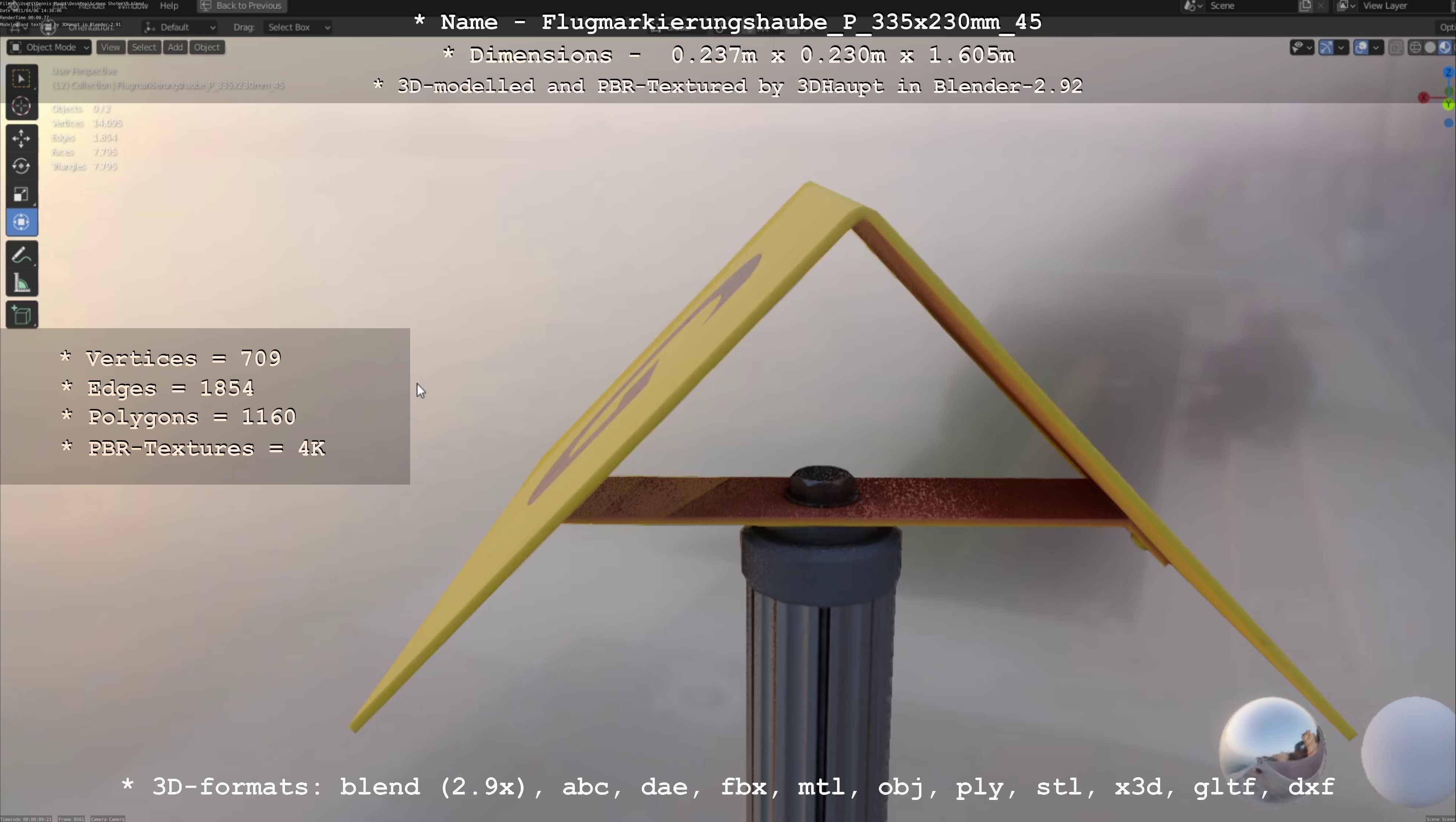 Flugmarkierungshaube mit Aluminiumpfosten 335x230mm 45 Low-poly 3D model_38