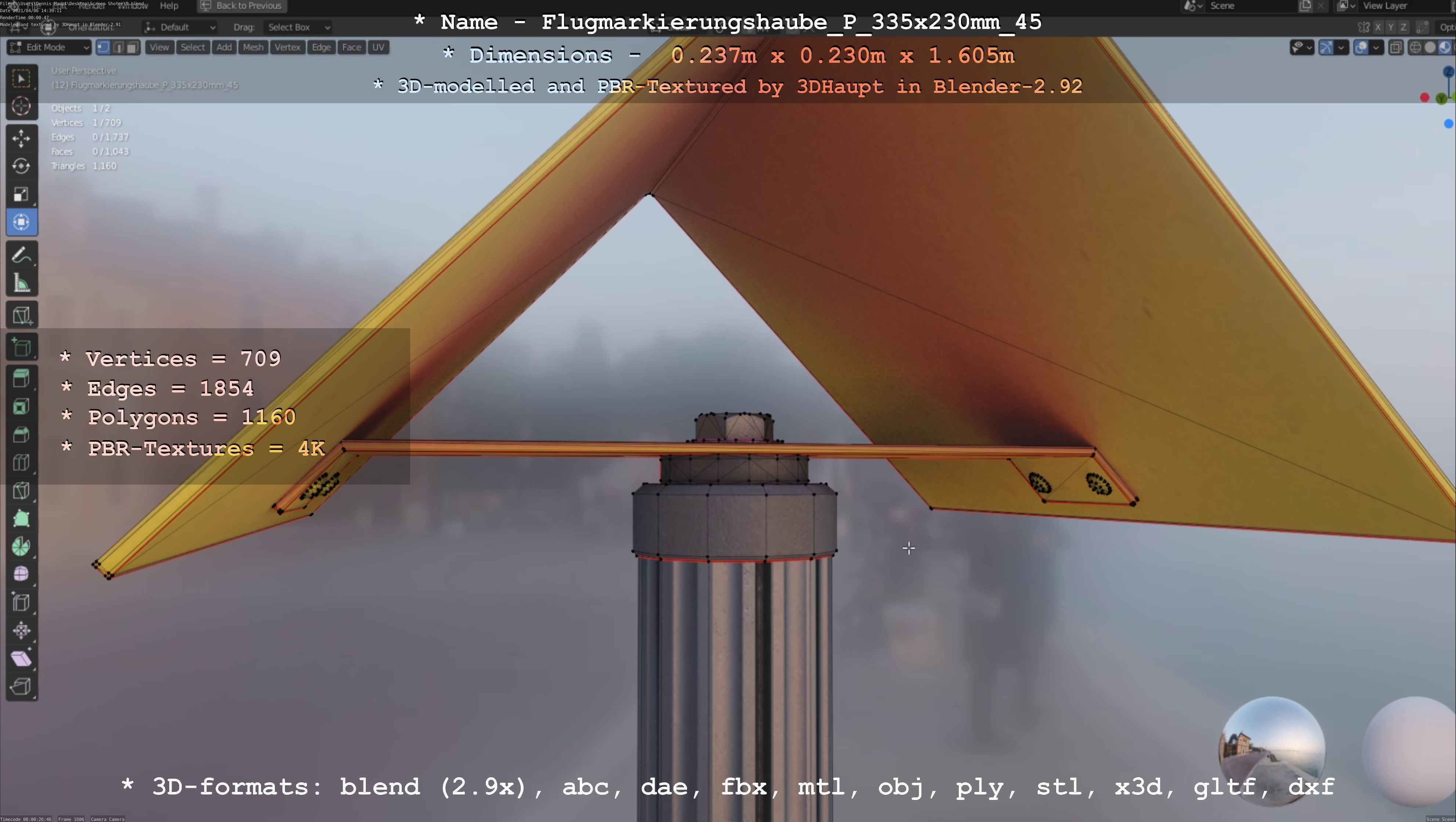 Flugmarkierungshaube mit Aluminiumpfosten 335x230mm 45 Low-poly 3D model_45