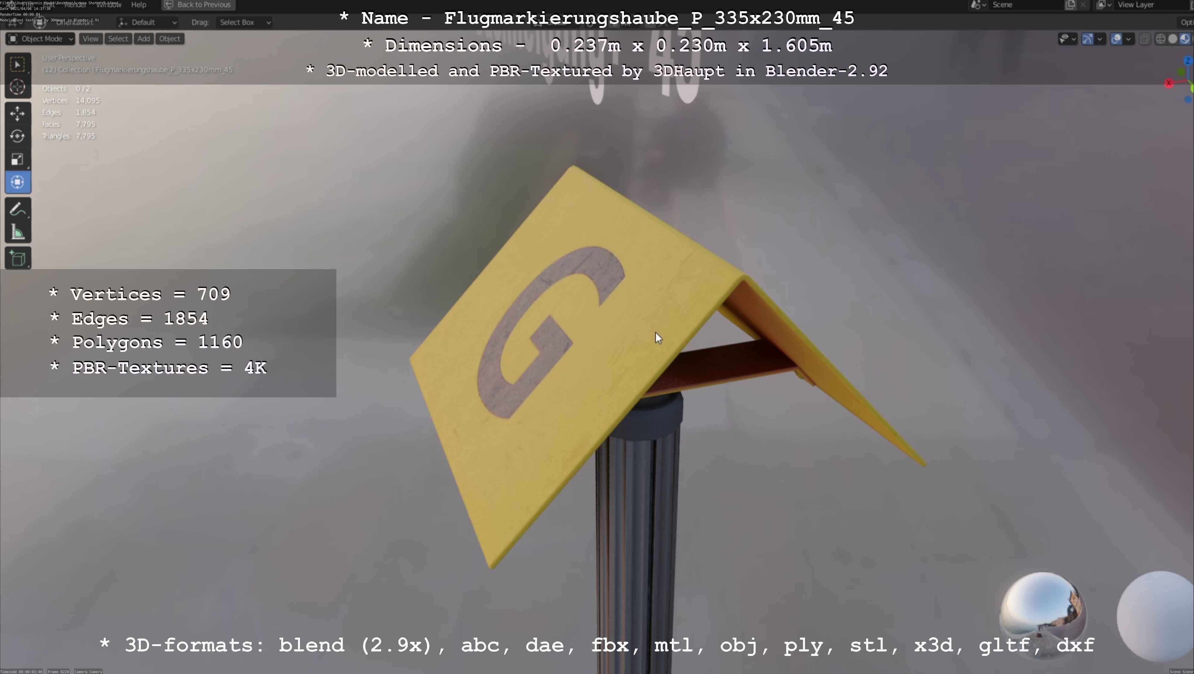 Flugmarkierungshaube mit Aluminiumpfosten 335x230mm 45 Low-poly 3D model_90