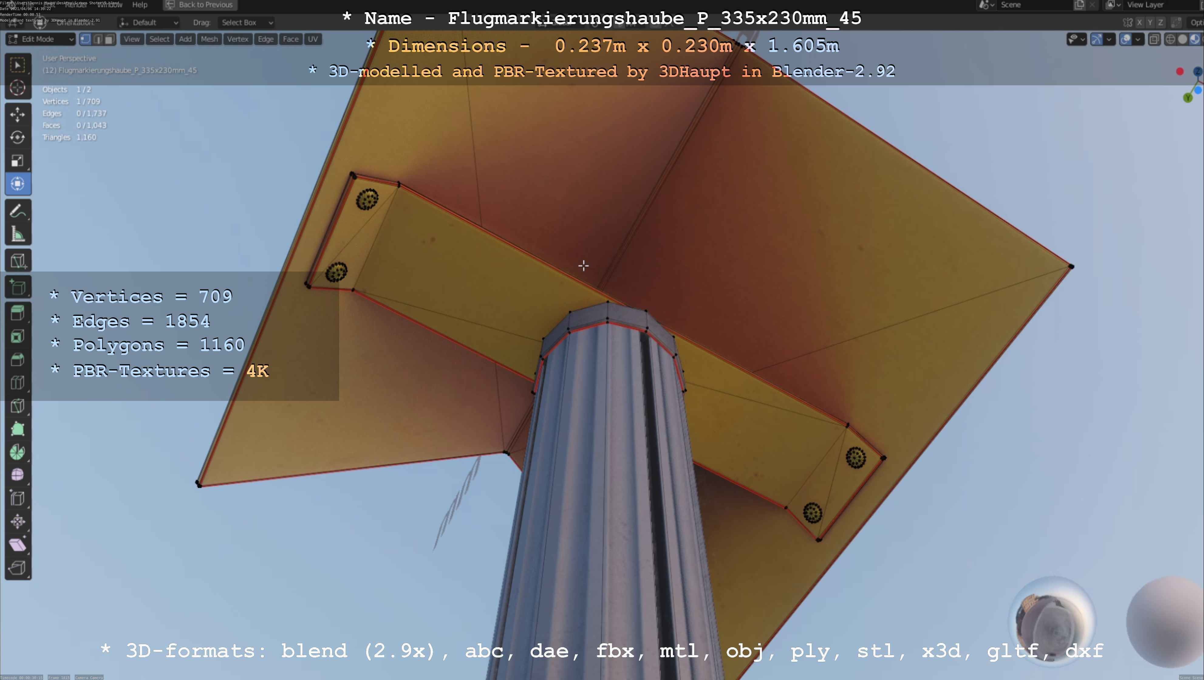 Flugmarkierungshaube mit Aluminiumpfosten 335x230mm 45 Low-poly 3D model_51