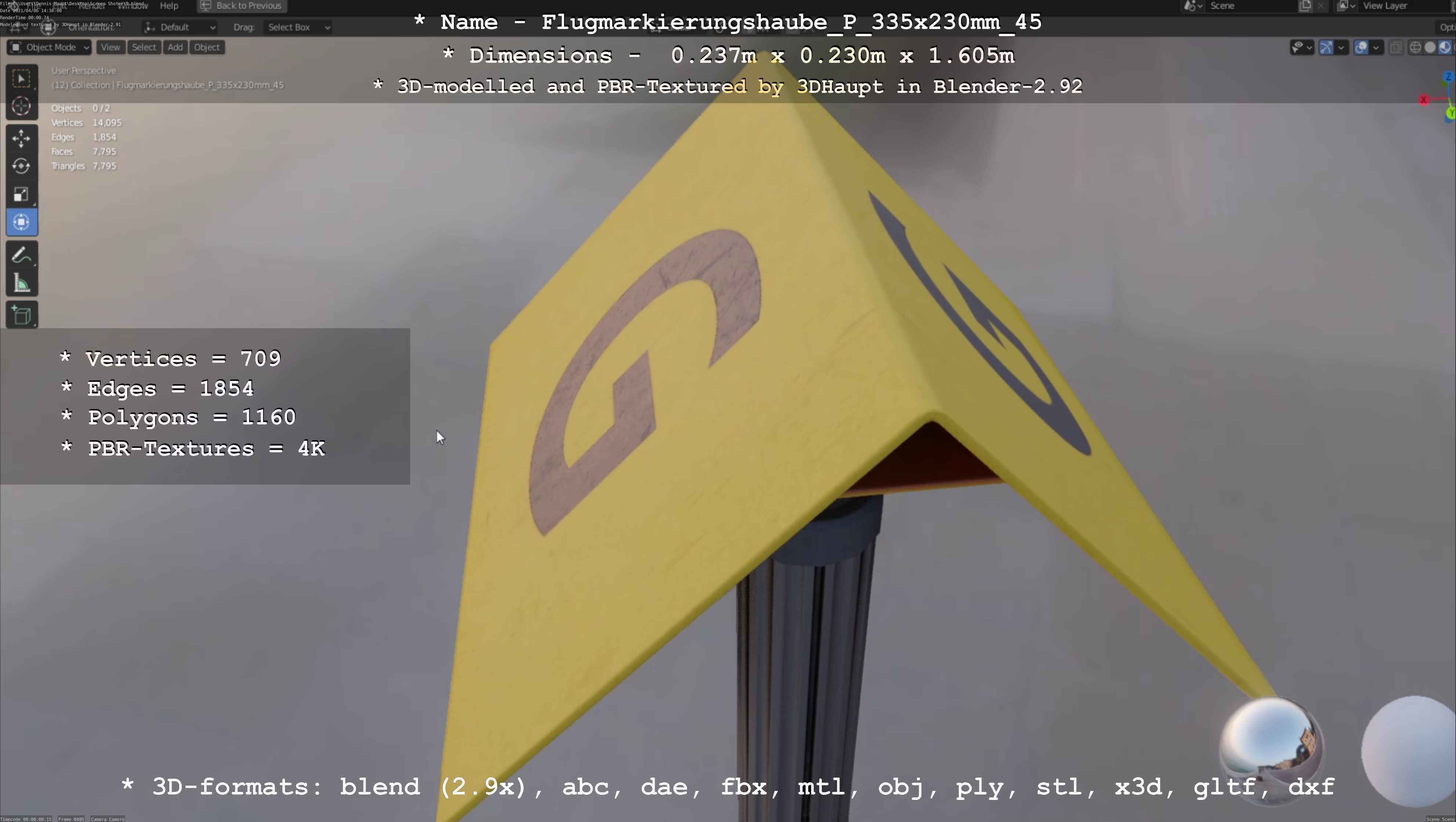 Flugmarkierungshaube mit Aluminiumpfosten 335x230mm 45 Low-poly 3D model_37