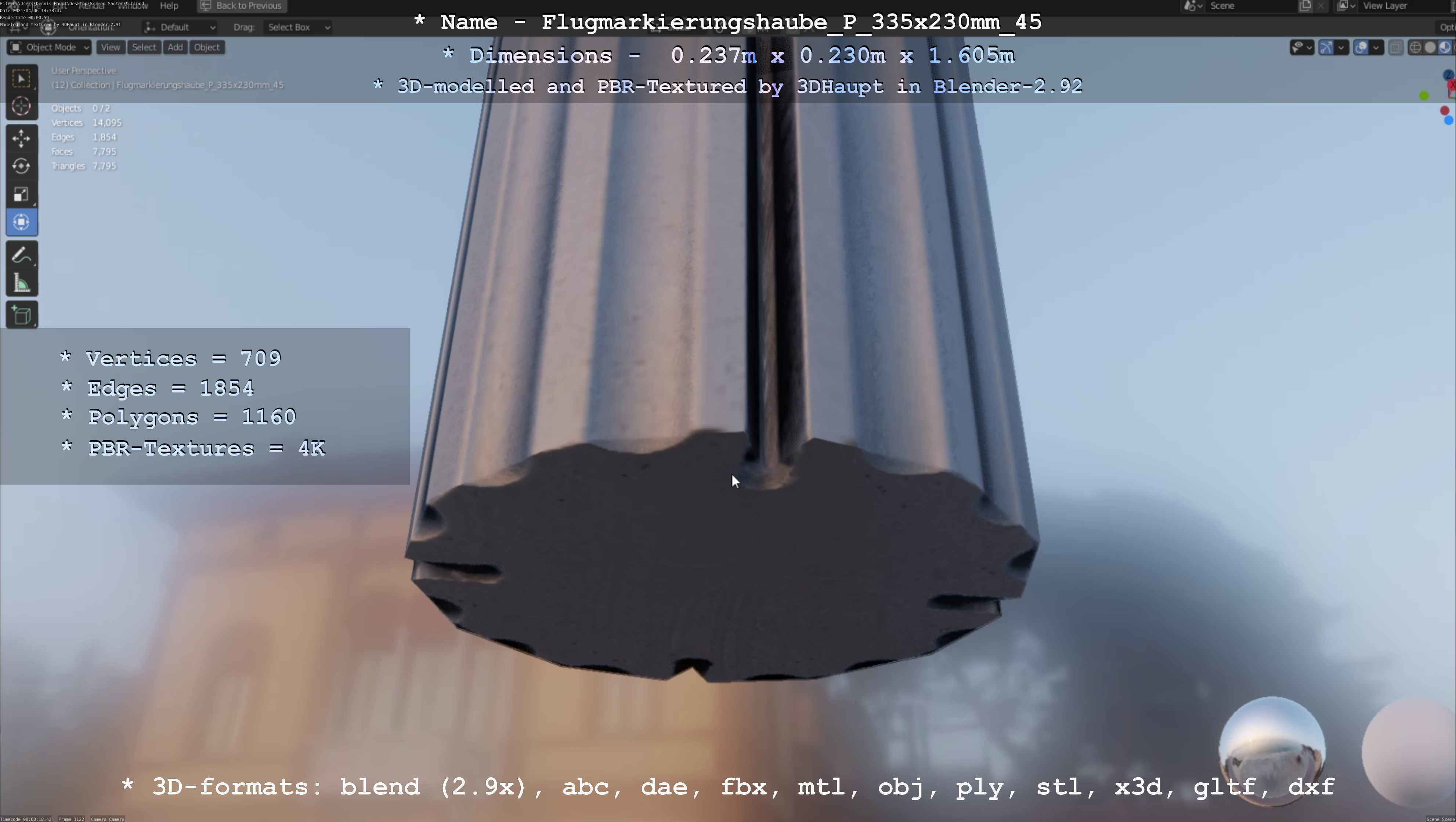 Flugmarkierungshaube mit Aluminiumpfosten 335x230mm 45 Low-poly 3D model_132