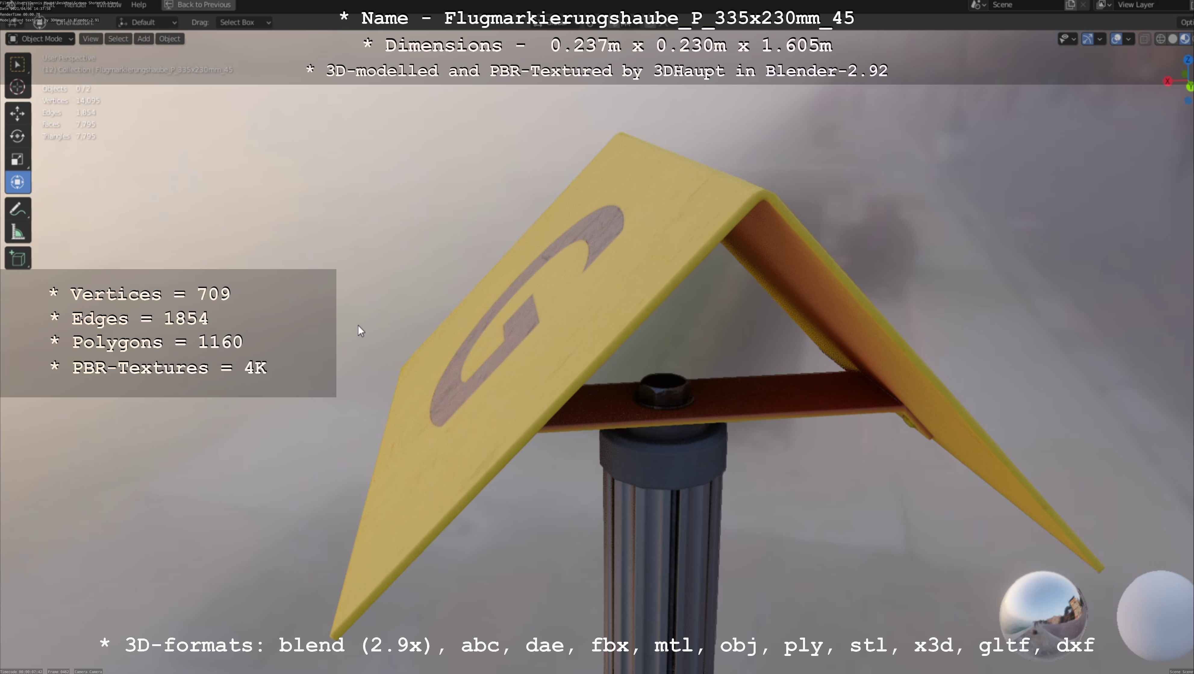 Flugmarkierungshaube mit Aluminiumpfosten 335x230mm 45 Low-poly 3D model_35