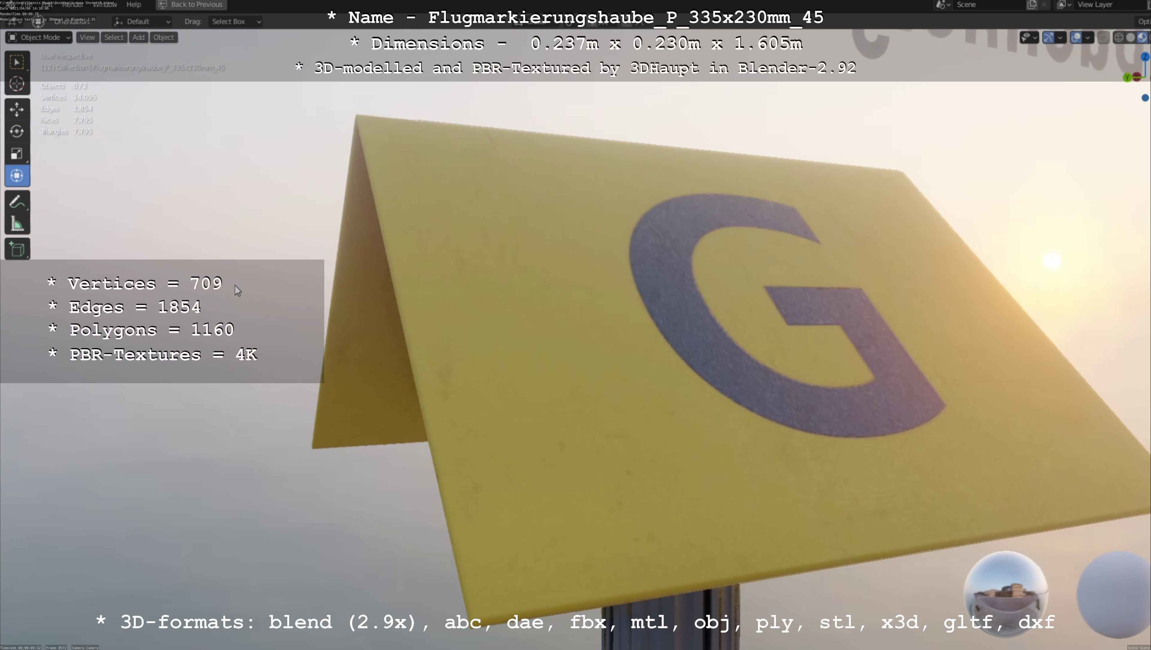 Flugmarkierungshaube mit Aluminiumpfosten 335x230mm 45 Low-poly 3D model_116