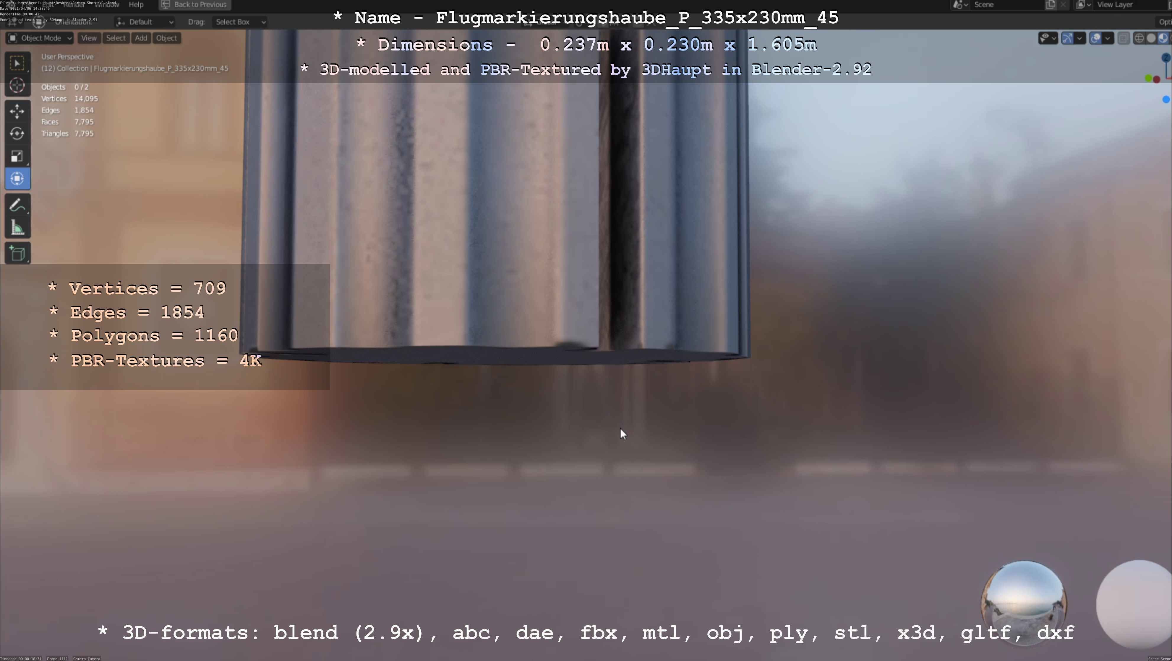 Flugmarkierungshaube mit Aluminiumpfosten 335x230mm 45 Low-poly 3D model_131