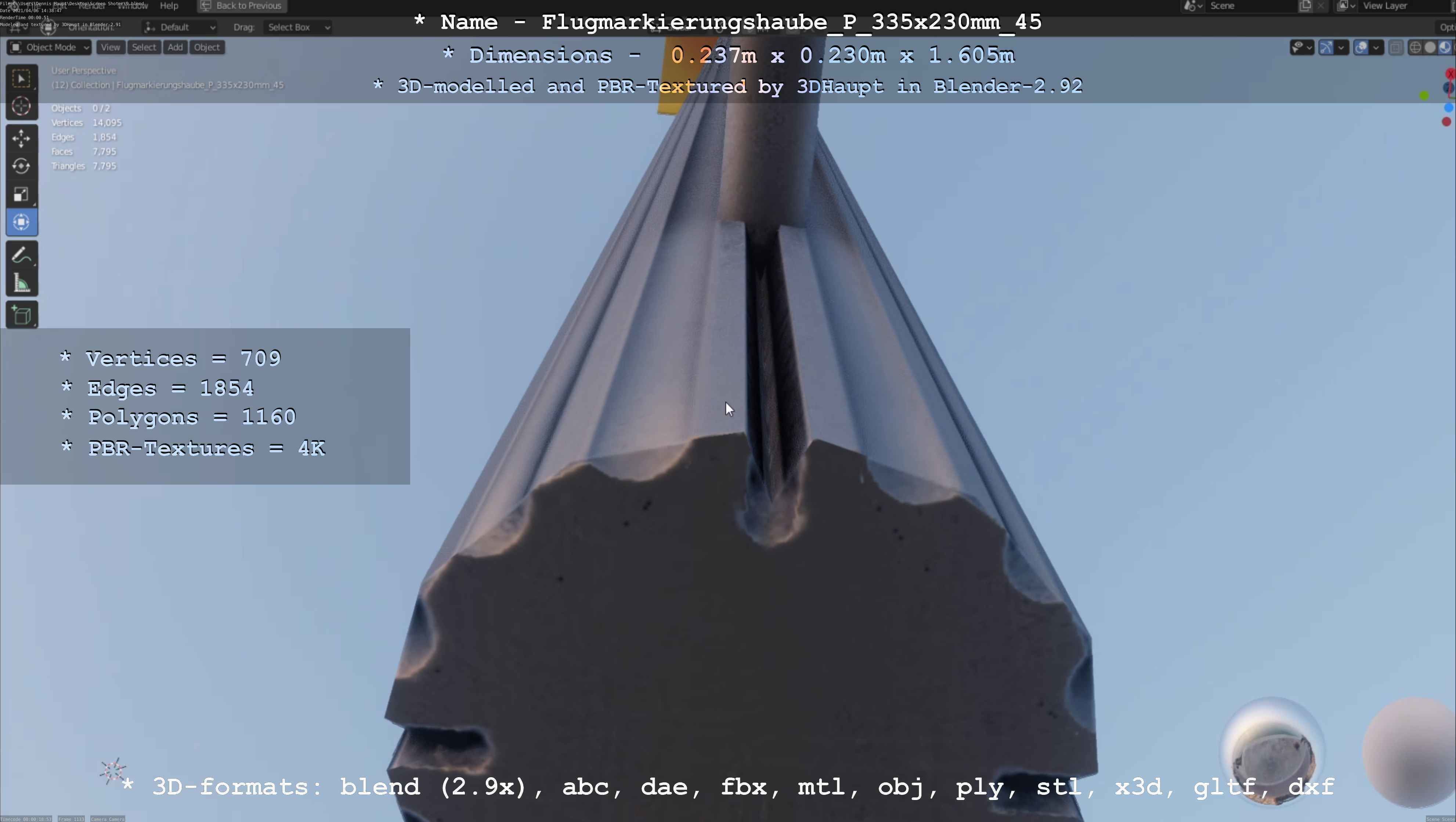 Flugmarkierungshaube mit Aluminiumpfosten 335x230mm 45 Low-poly 3D model_133