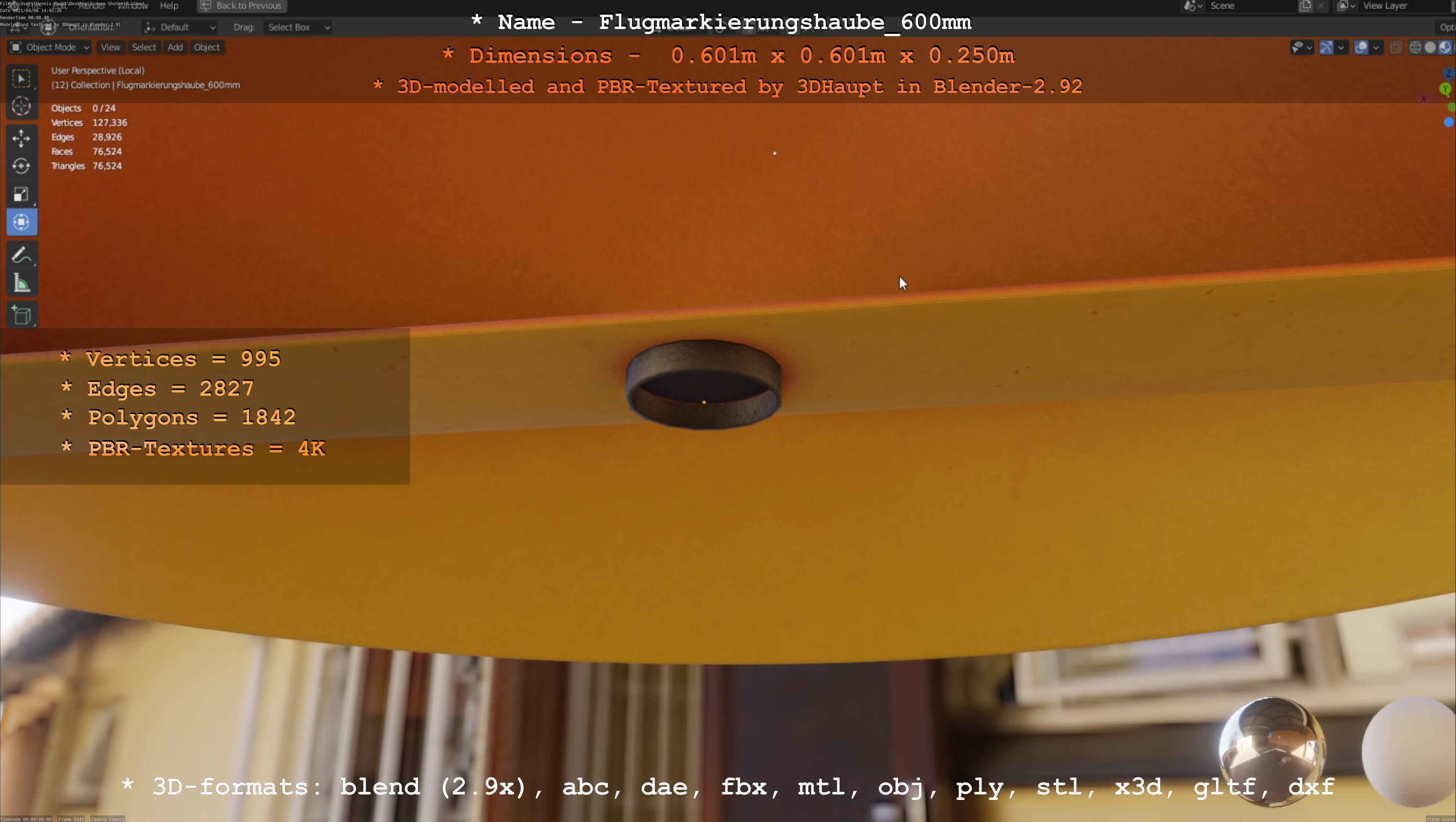 Flugmarkierungshaube 600mm Low-poly 3D model_41