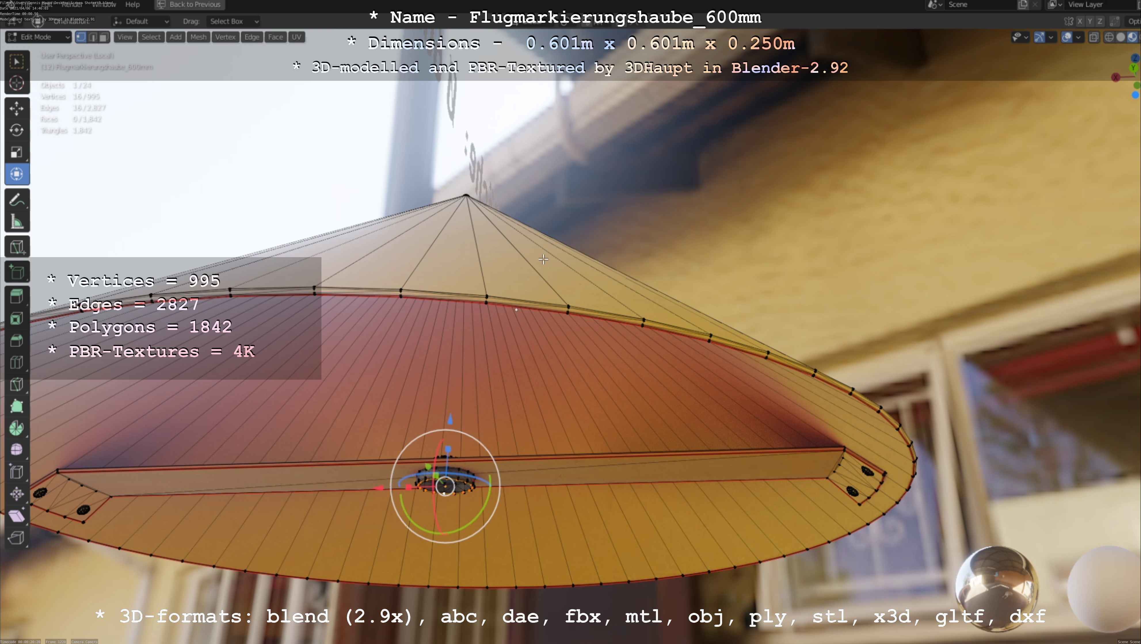 Flugmarkierungshaube 600mm Low-poly 3D model_78