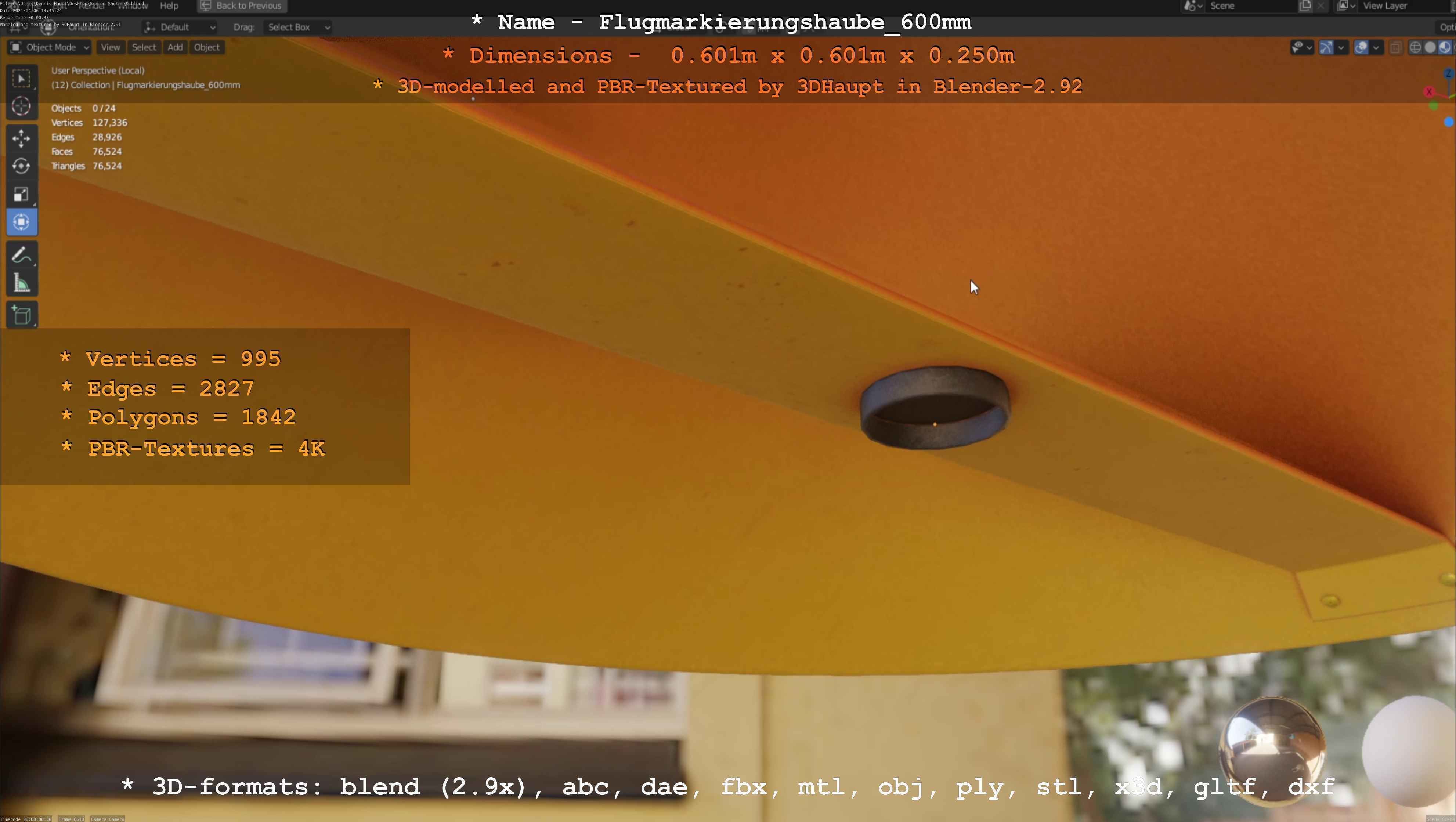 Flugmarkierungshaube 600mm Low-poly 3D model_39