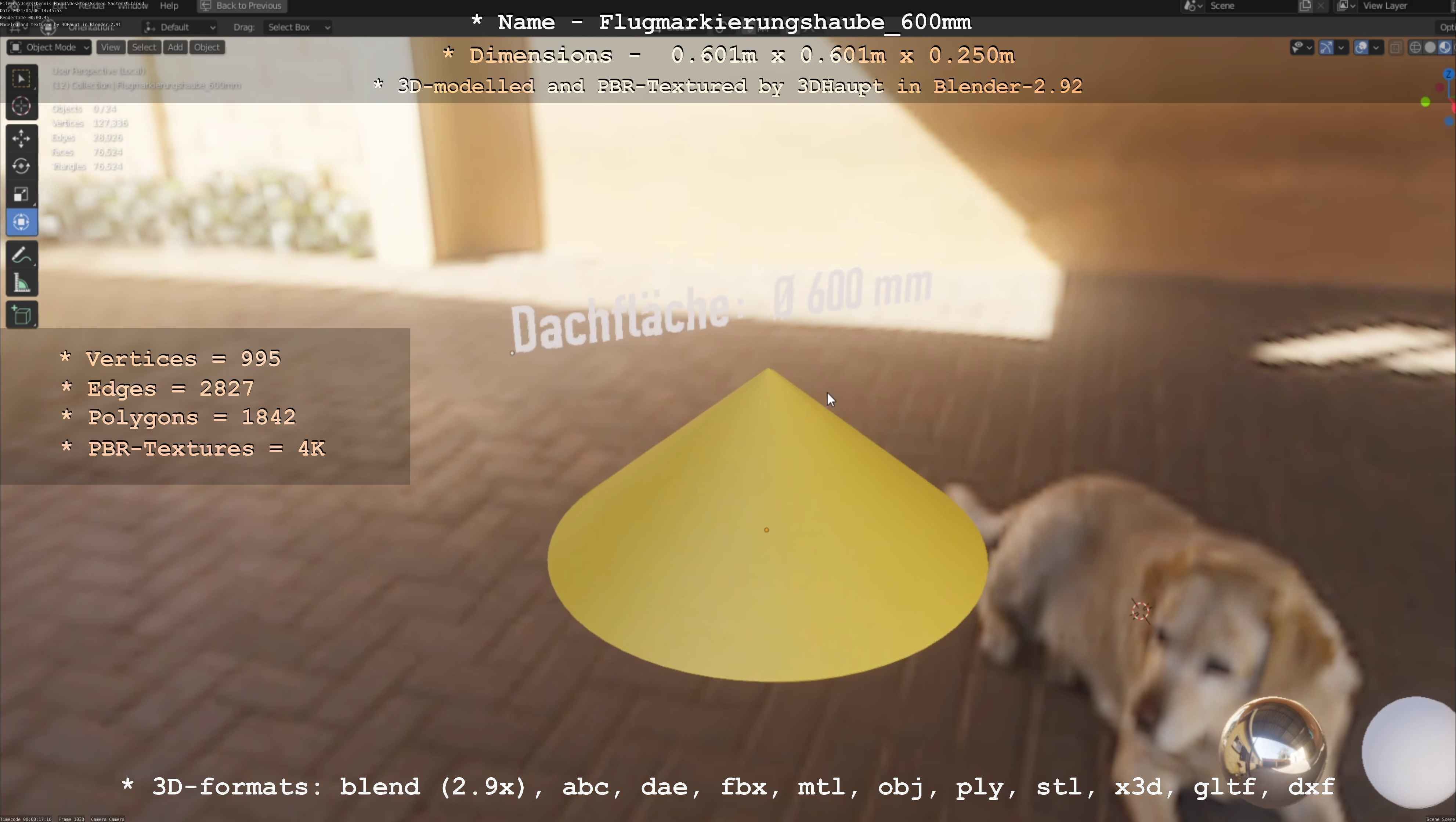 Flugmarkierungshaube 600mm Low-poly 3D model_70