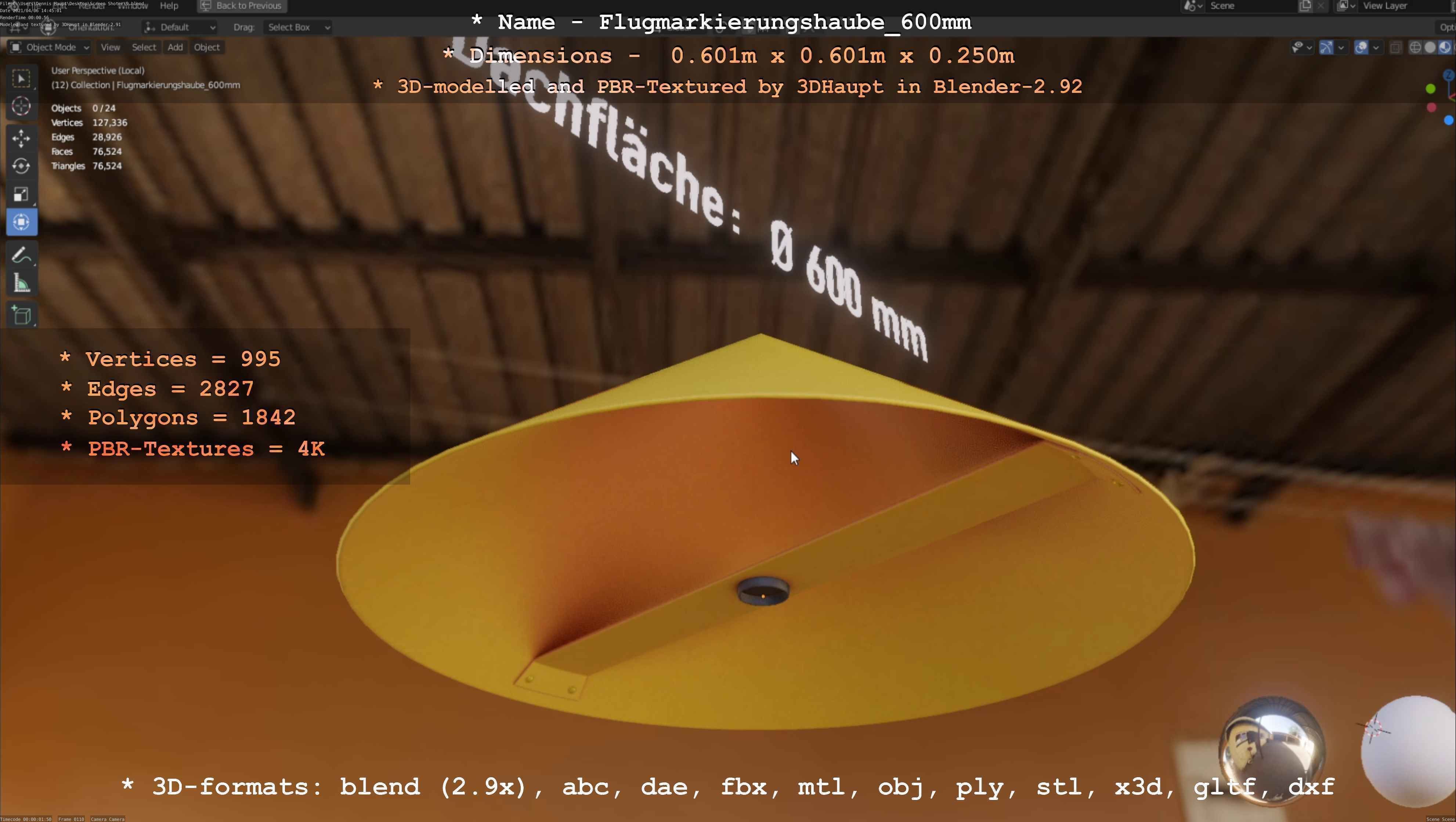 Flugmarkierungshaube 600mm Low-poly 3D model_21