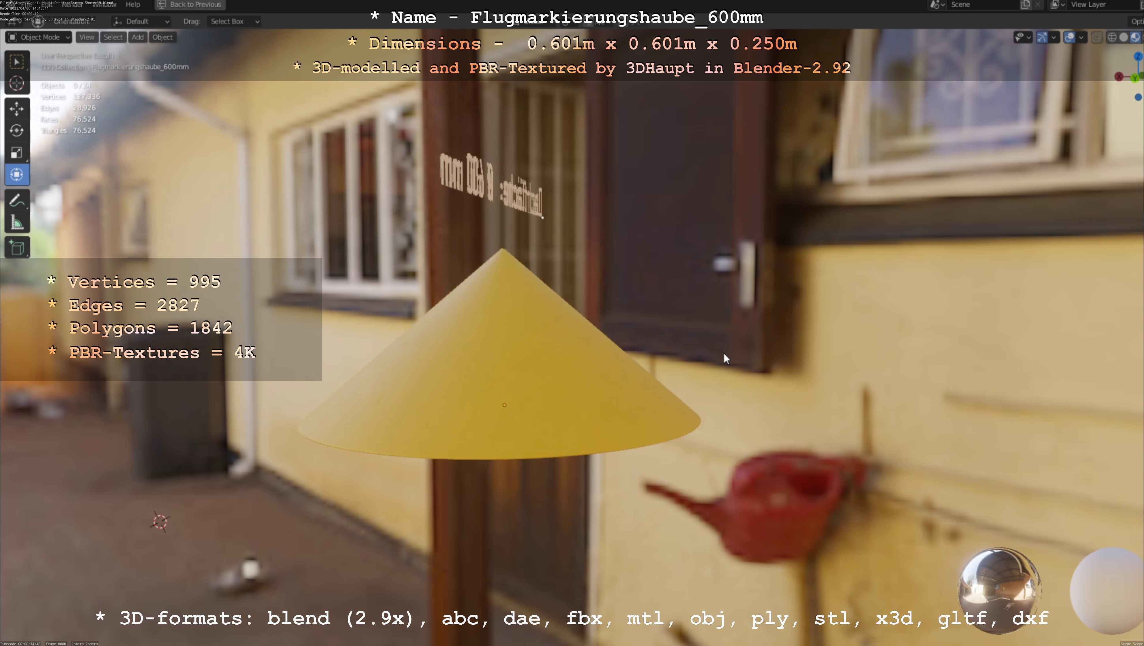 Flugmarkierungshaube 600mm Low-poly 3D model_29
