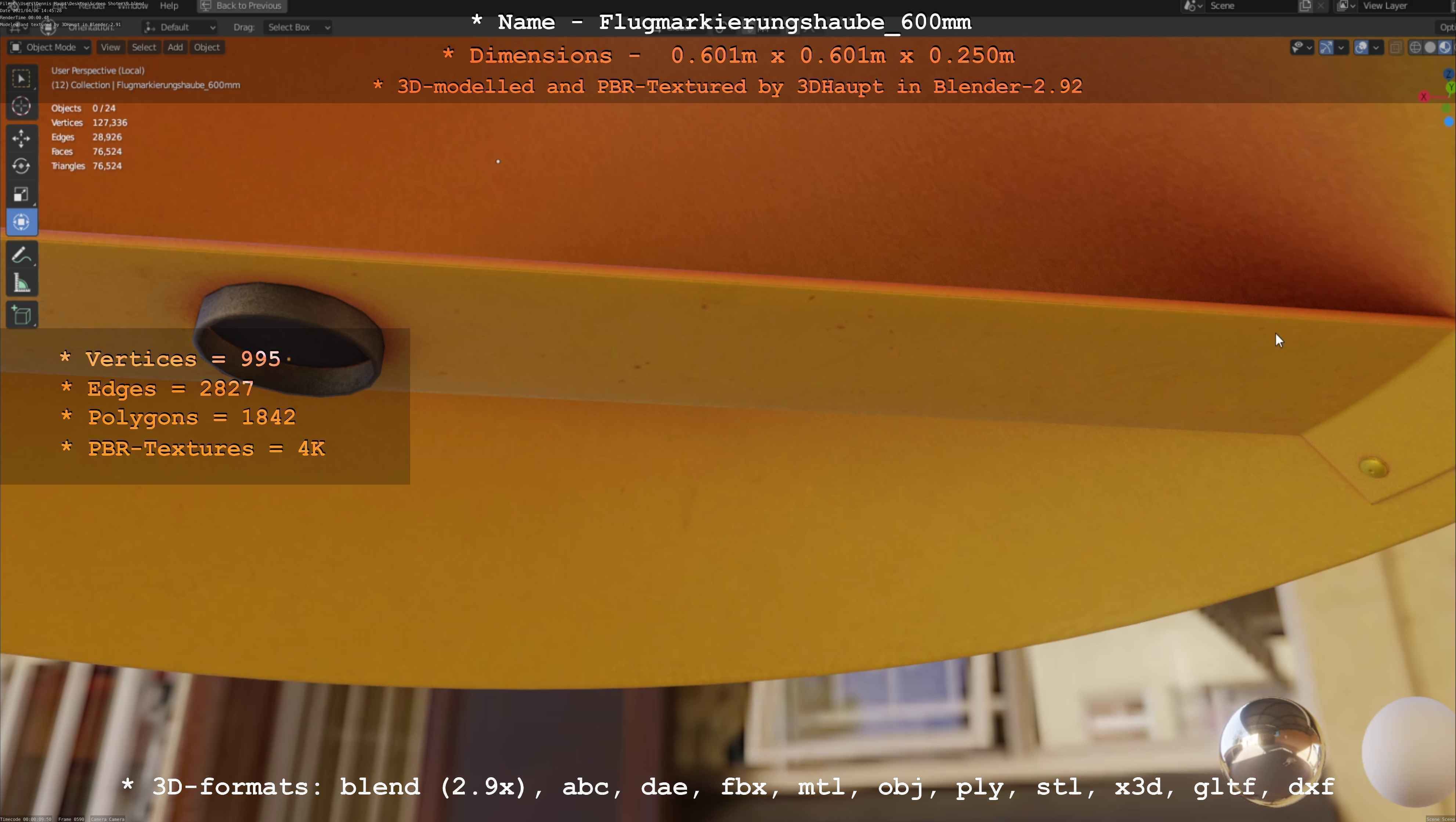 Flugmarkierungshaube 600mm Low-poly 3D model_47