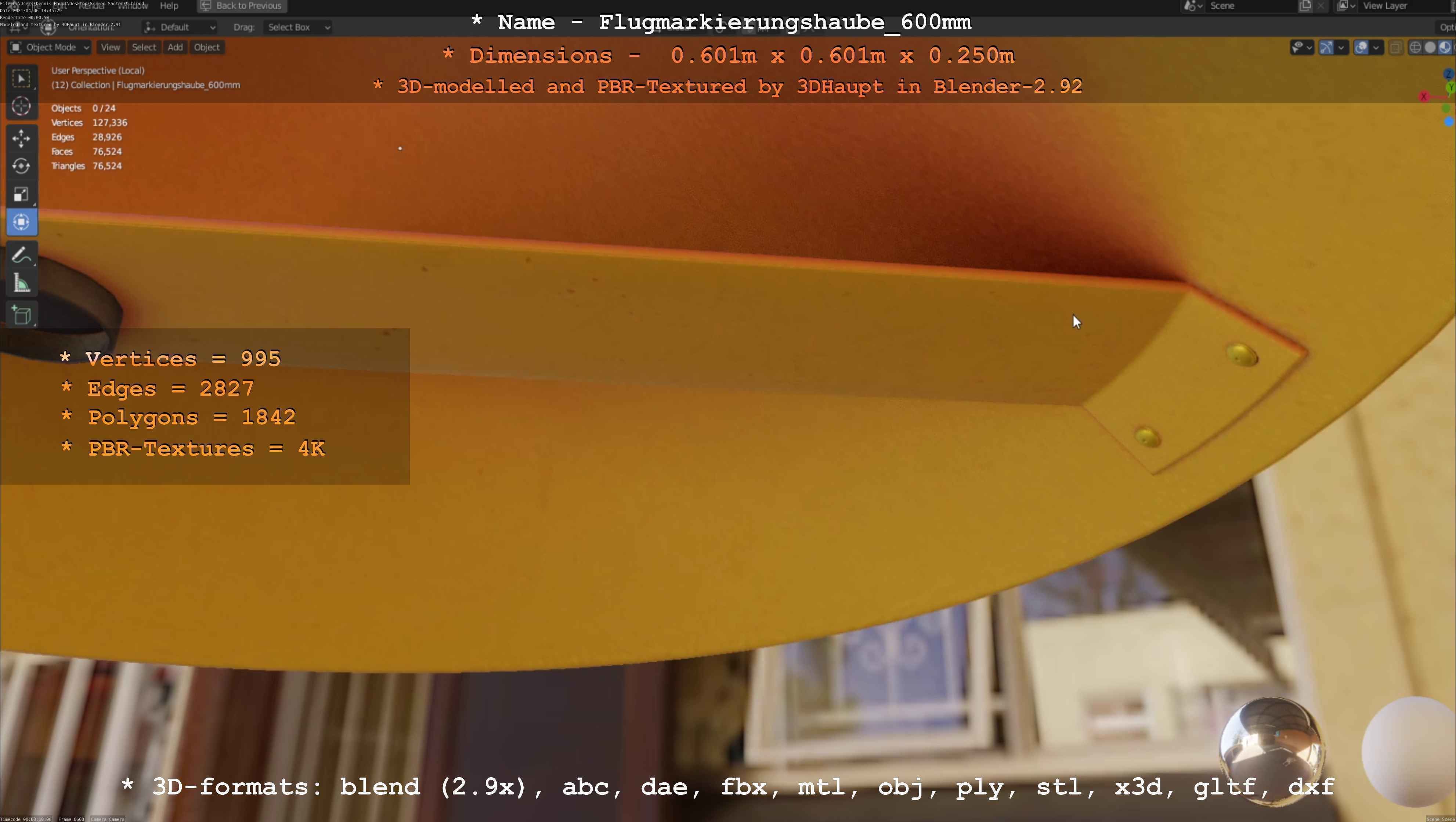 Flugmarkierungshaube 600mm Low-poly 3D model_48