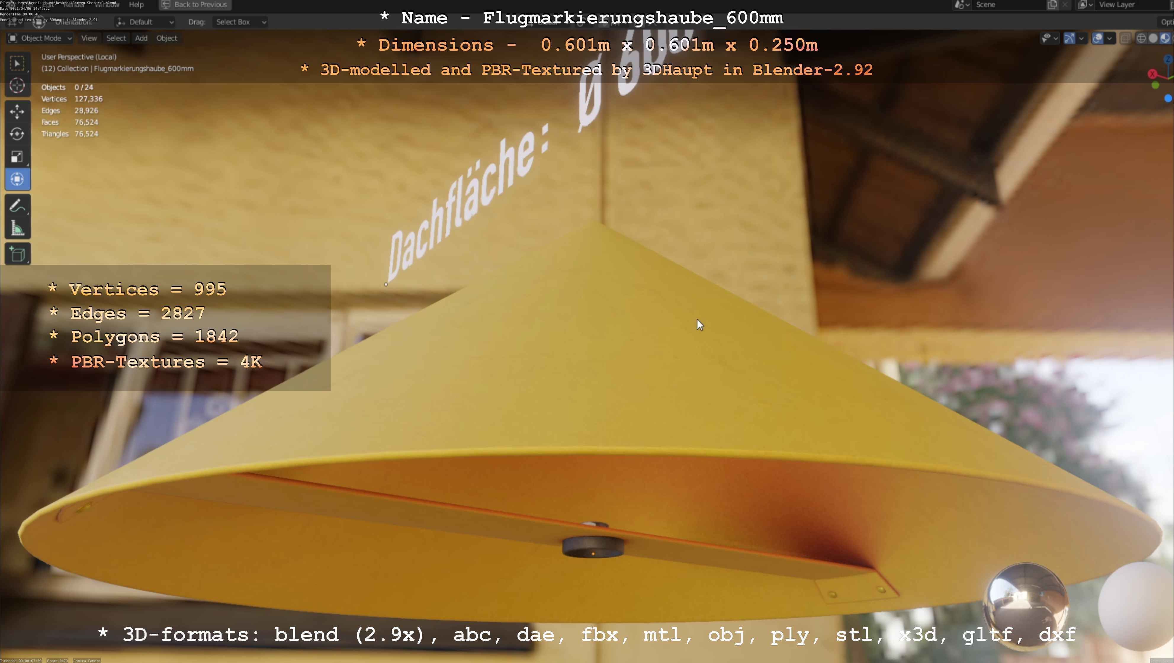 Flugmarkierungshaube 600mm Low-poly 3D model_13