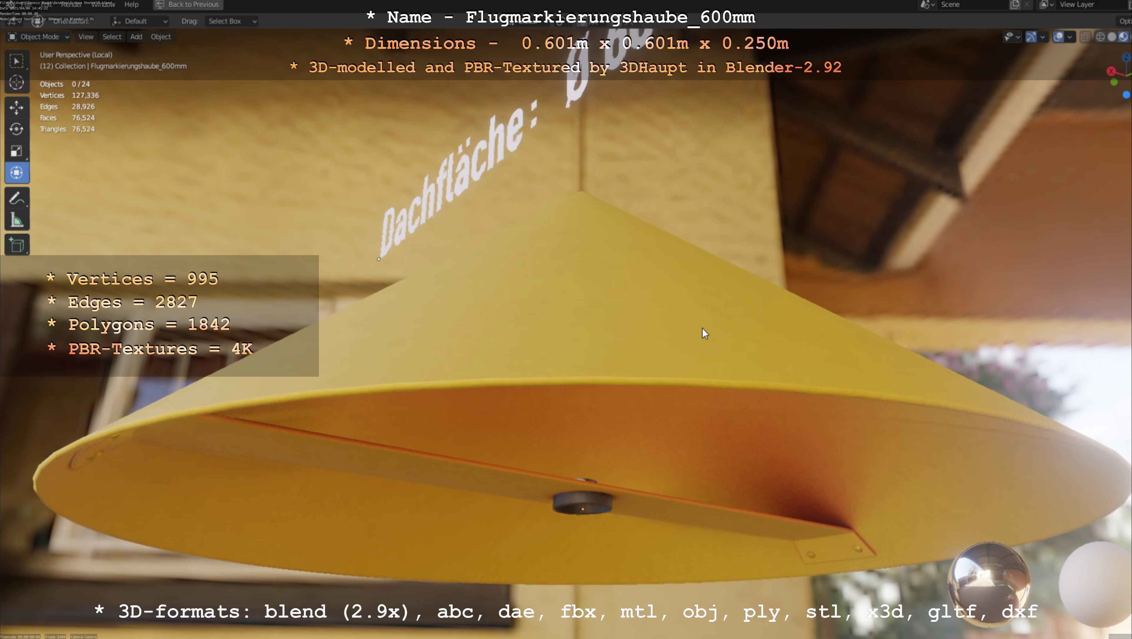 Flugmarkierungshaube 600mm Low-poly 3D model_37